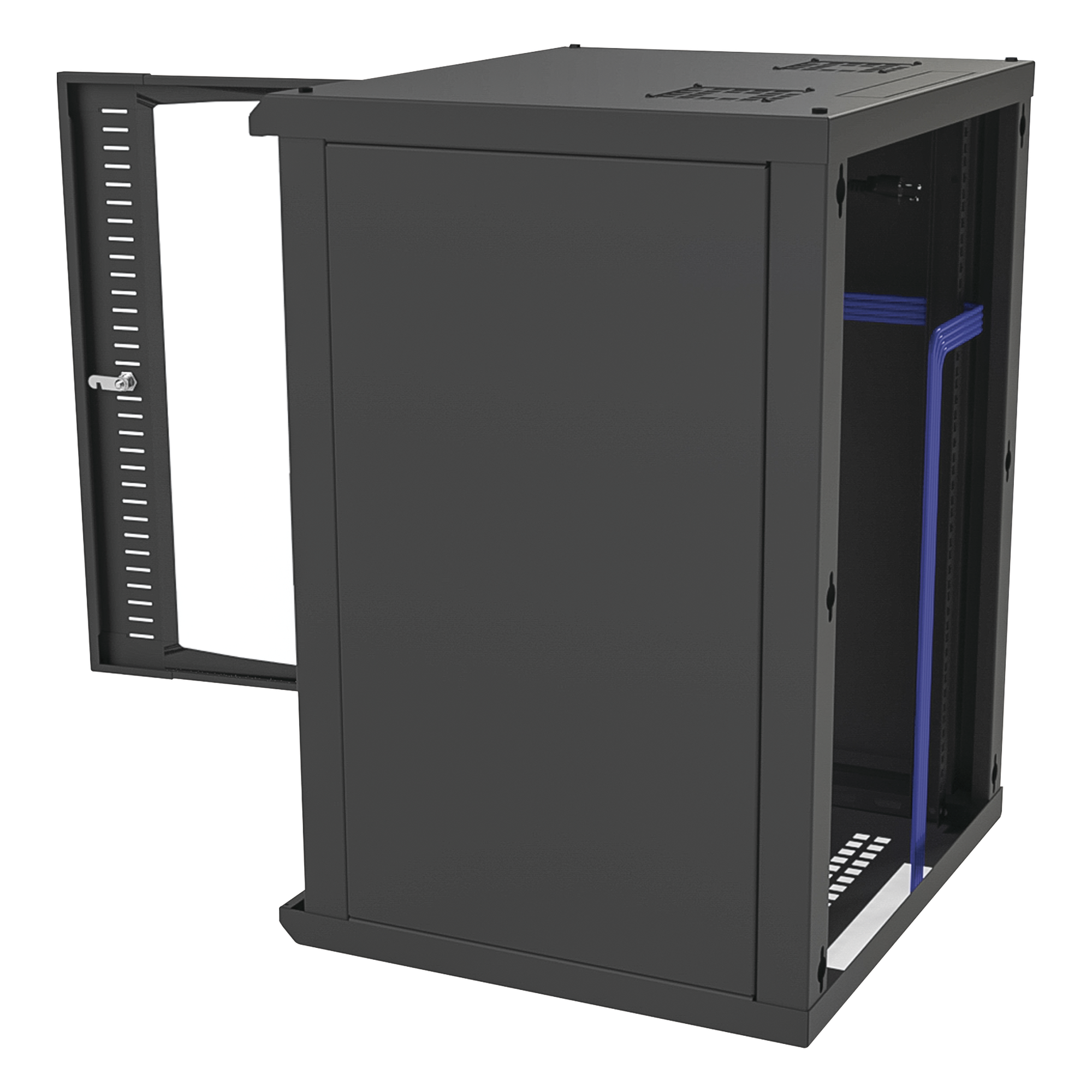 Gabinete para Montaje en Pared, Puerta de Cristal Templado, Cuerpo Fijo con Rack 19" de 16 Unidades