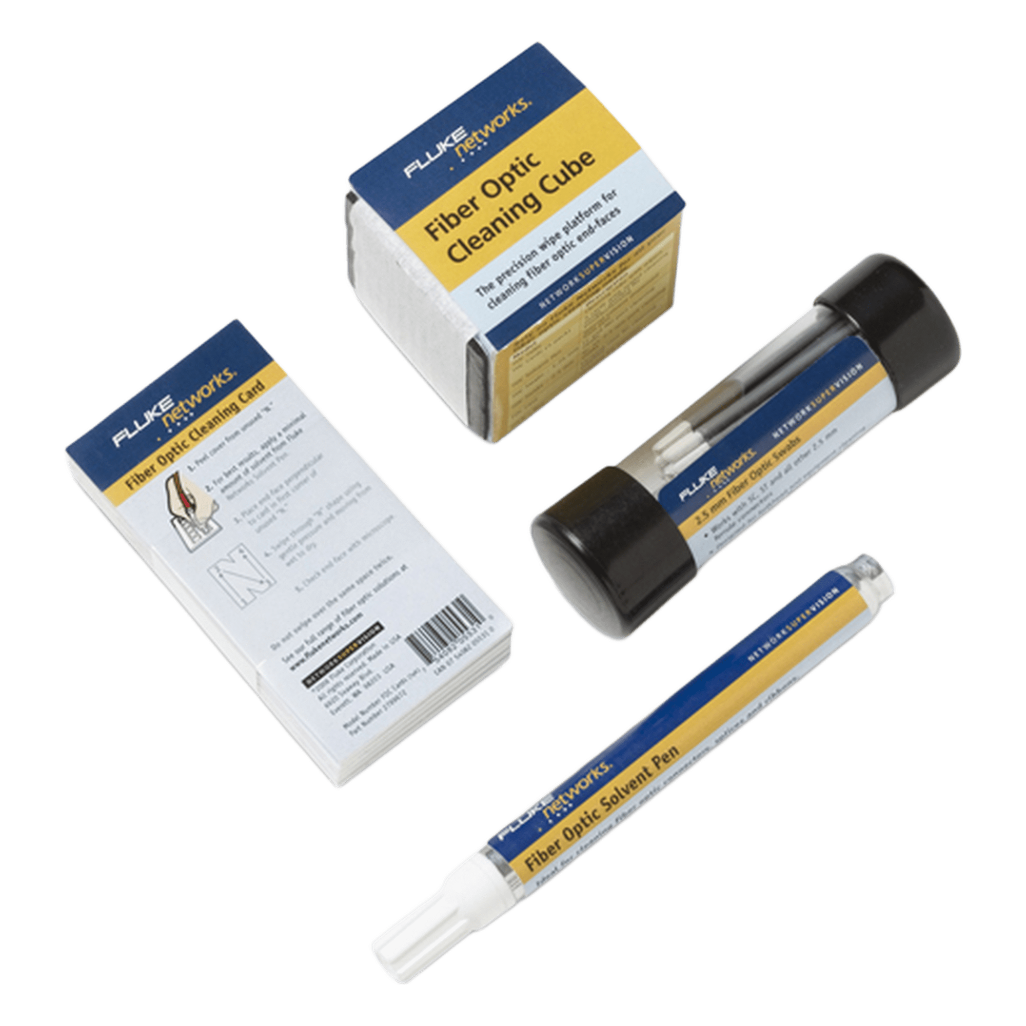 Kit de Consumibles de Limpieza de Fibra Óptica / 260 Procesos / Conectores SC, ST, FC, LC / Bastoncillos 2.5 mm — FLUKE NETWORKS · SKU NFC-KIT-BOX