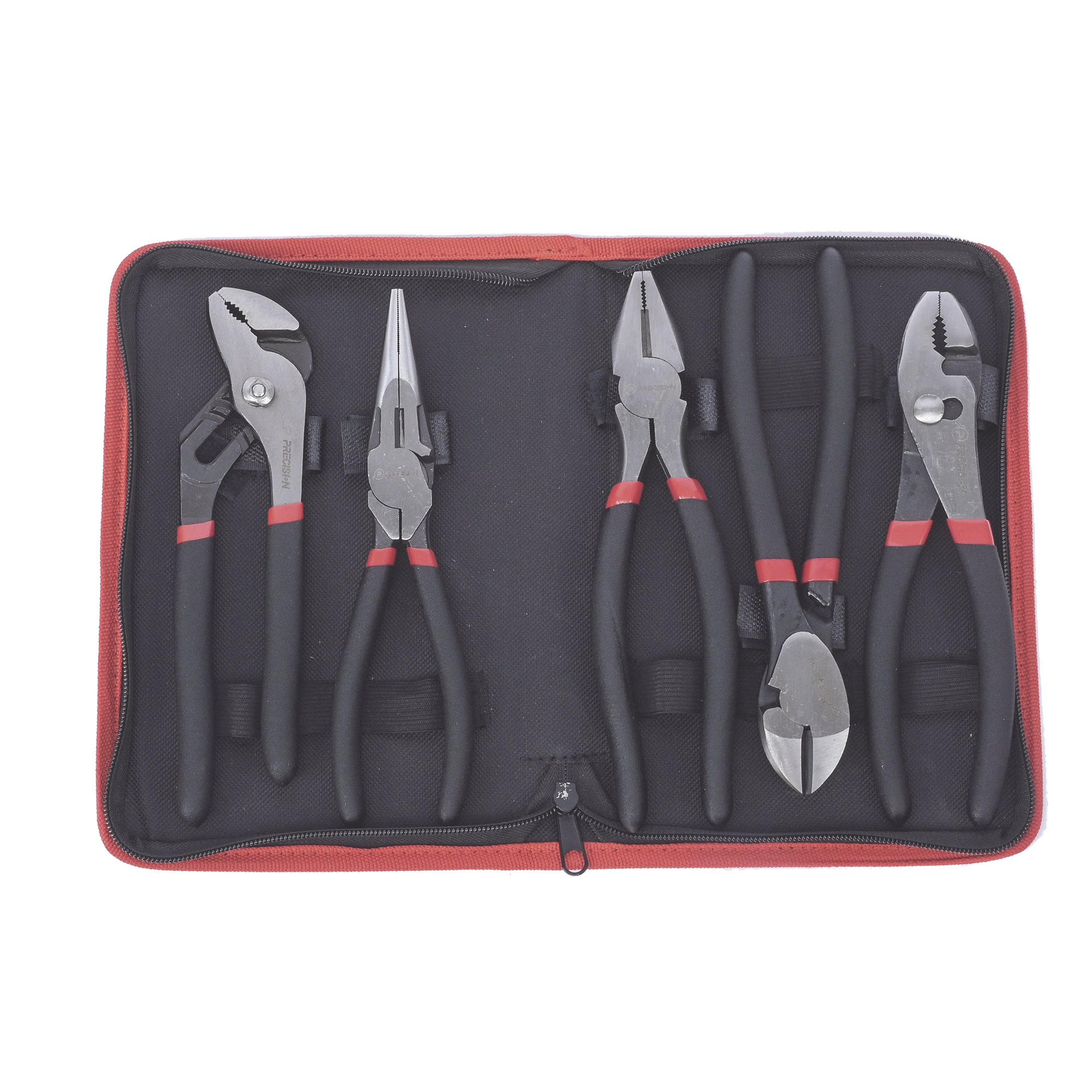 Juego de Pinzas / 5 Piezas / 8" (203.2 mm) / Acero / Mango Antiderrapante / Estuche Plástico — PRECISION · SKU PST-H010-03