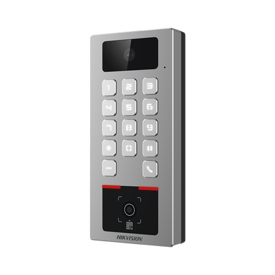 Teclado con Lector Físico de QRs para Exterior Antivandálico IP65 & IK09 con función de Videoportero Multiapartamento / Tarjeta, Código QR, PIN o App HikConnect  / Cámara 2 MP compatible con NVRs / Soporta b