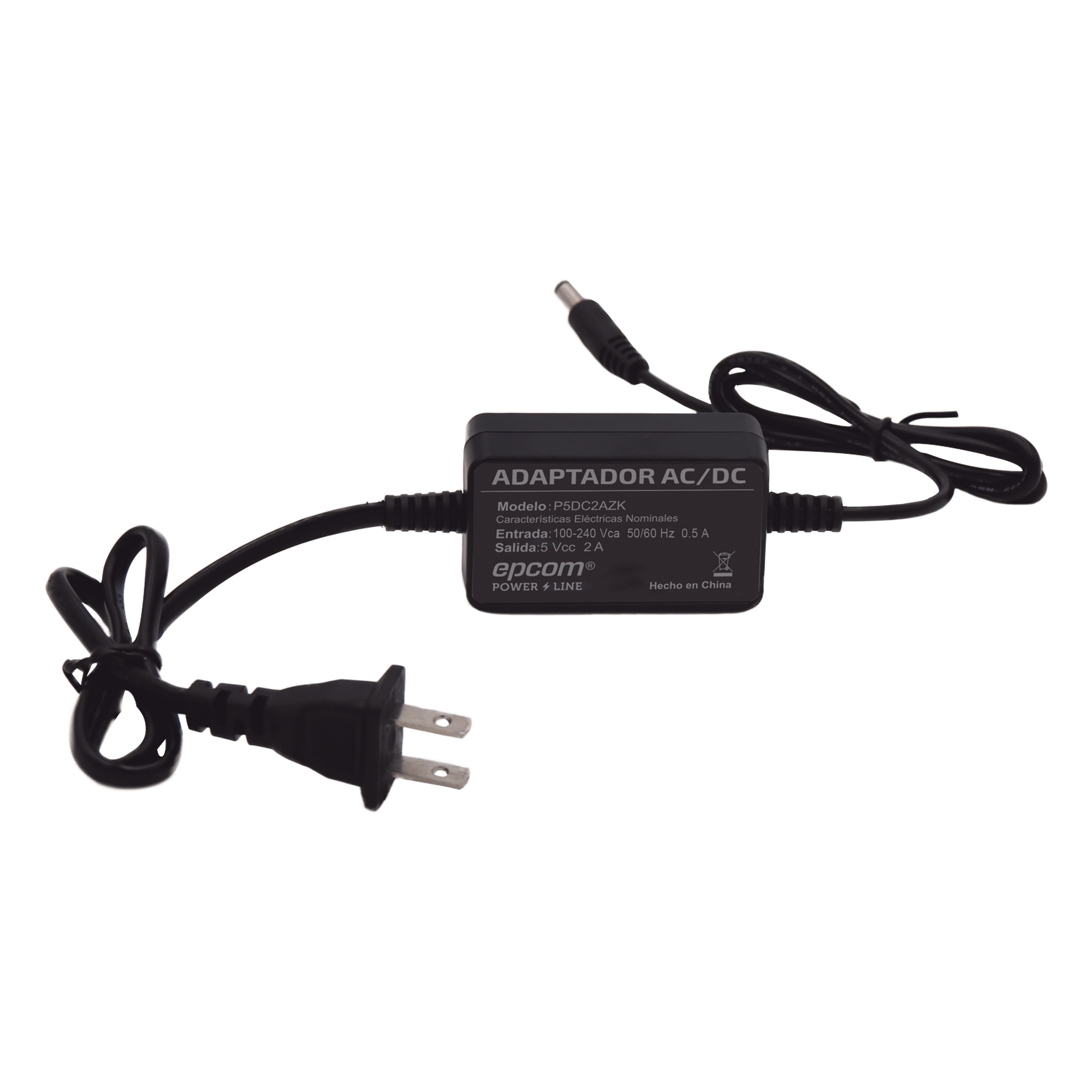 Adaptador de Poder / 5 Vcc / 2 A / Entrada Universal 100-240 Vca / UL / Compacto 62.2 x 39 x 23.4 mm — EPCOM POWERLINE · SKU P5DC2AZK