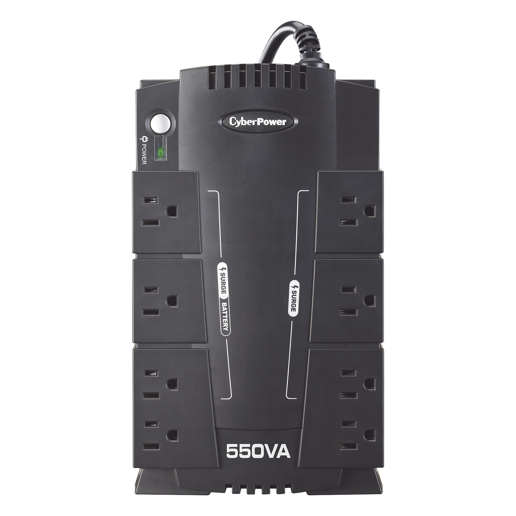 UPS de 550 VA/330 W, Topología Standby, Entrada 120 Vca NEMA 5-15P, Tipo Gabinete Compacto, Con 8 Tomas NEMA 5-15R