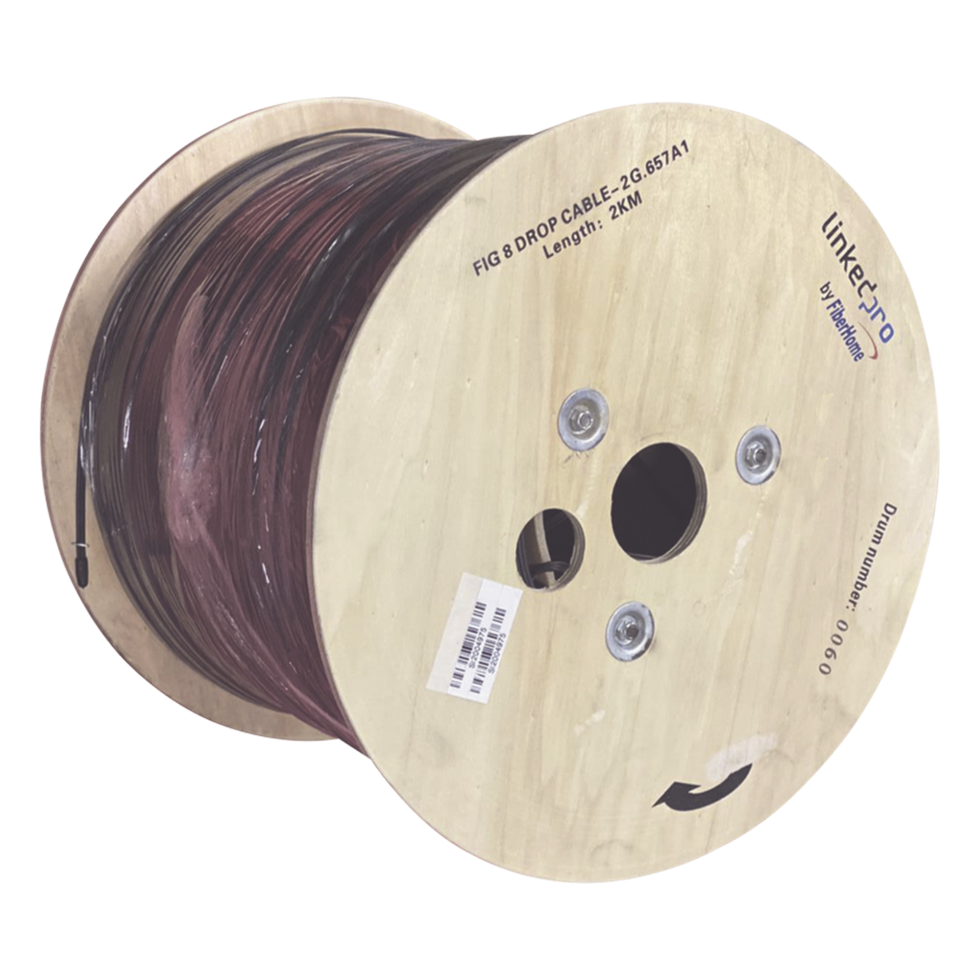 Carrete Fibra Óptica Aérea Drop / G.657A1 Bifibra / Span 80 / 2 km / 6,562 ft / LS0H / 600N — LINKEDPRO BY FIBERHOME · SKU IC-FIG8A1-2C/2KM