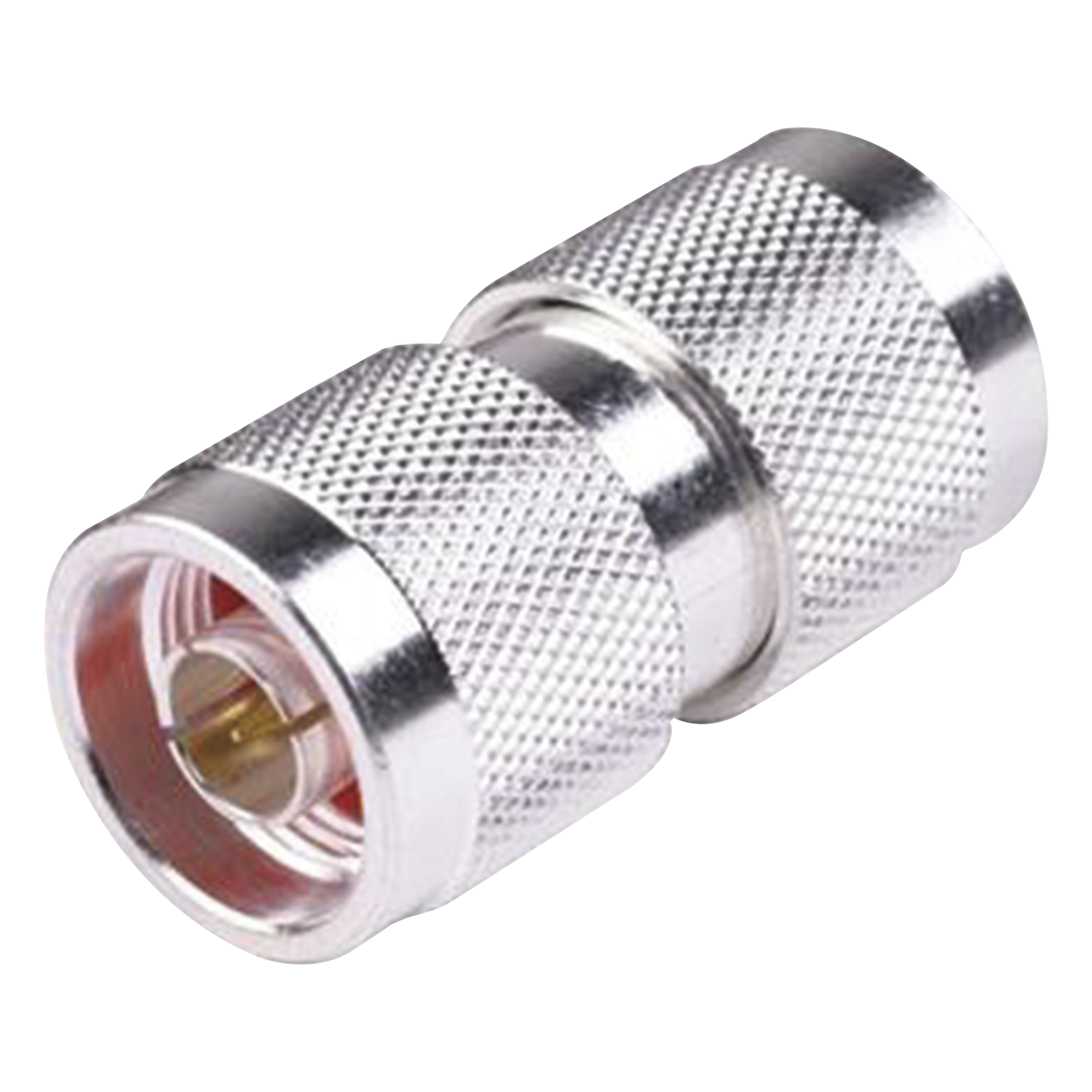 Adaptador Coaxial / Barril N Macho a N Macho / Montaje en Línea / Cuerpo Bronce Plateado / Contacto Oro 24K / Aislante Teflón PTFE — RF INDUSTRIES,LTD · SKU RFN-1014-1