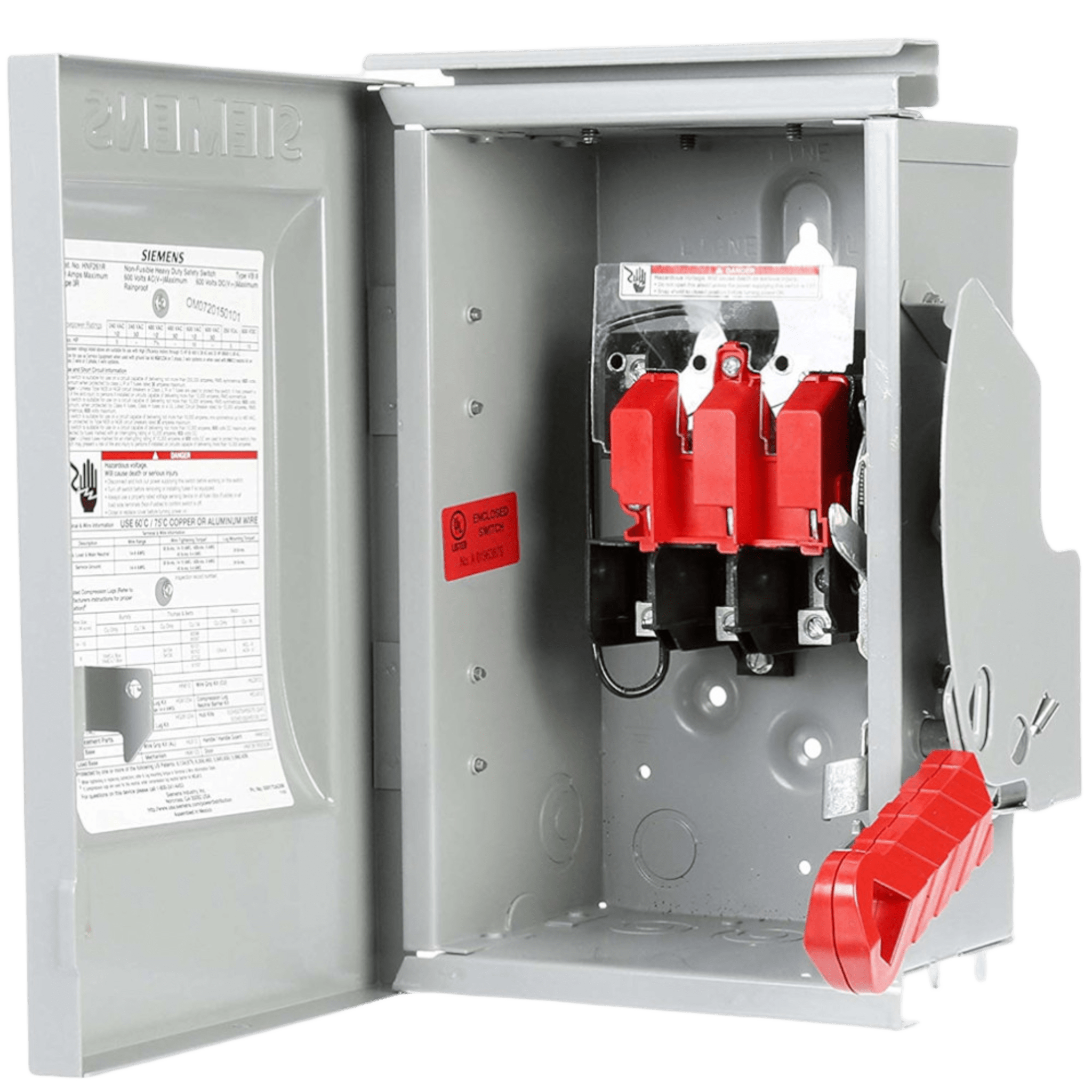 Interruptor de Seguridad HNF363R, 600Vca, 3 polos, 100 Amp, sin portafusibles, Nema 3R.