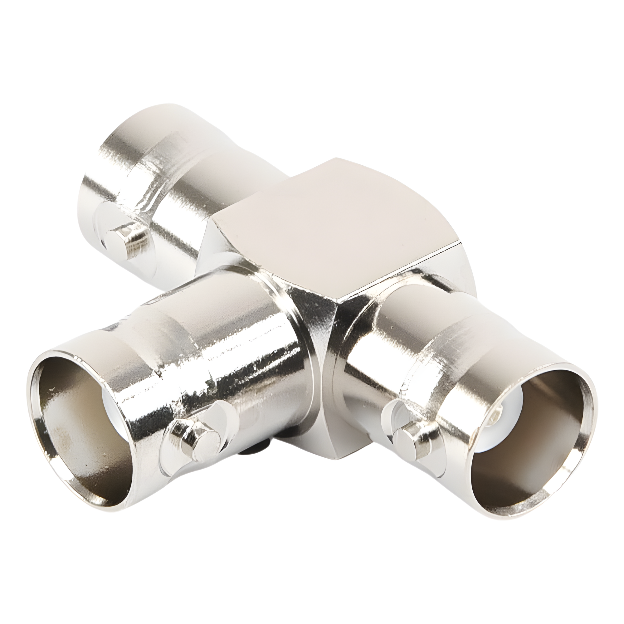 Adaptador RF / Triple BNC Hembra en T / 50 Ohm / Cuerpo Niquelado / Contacto Plateado / Aislante Teflón