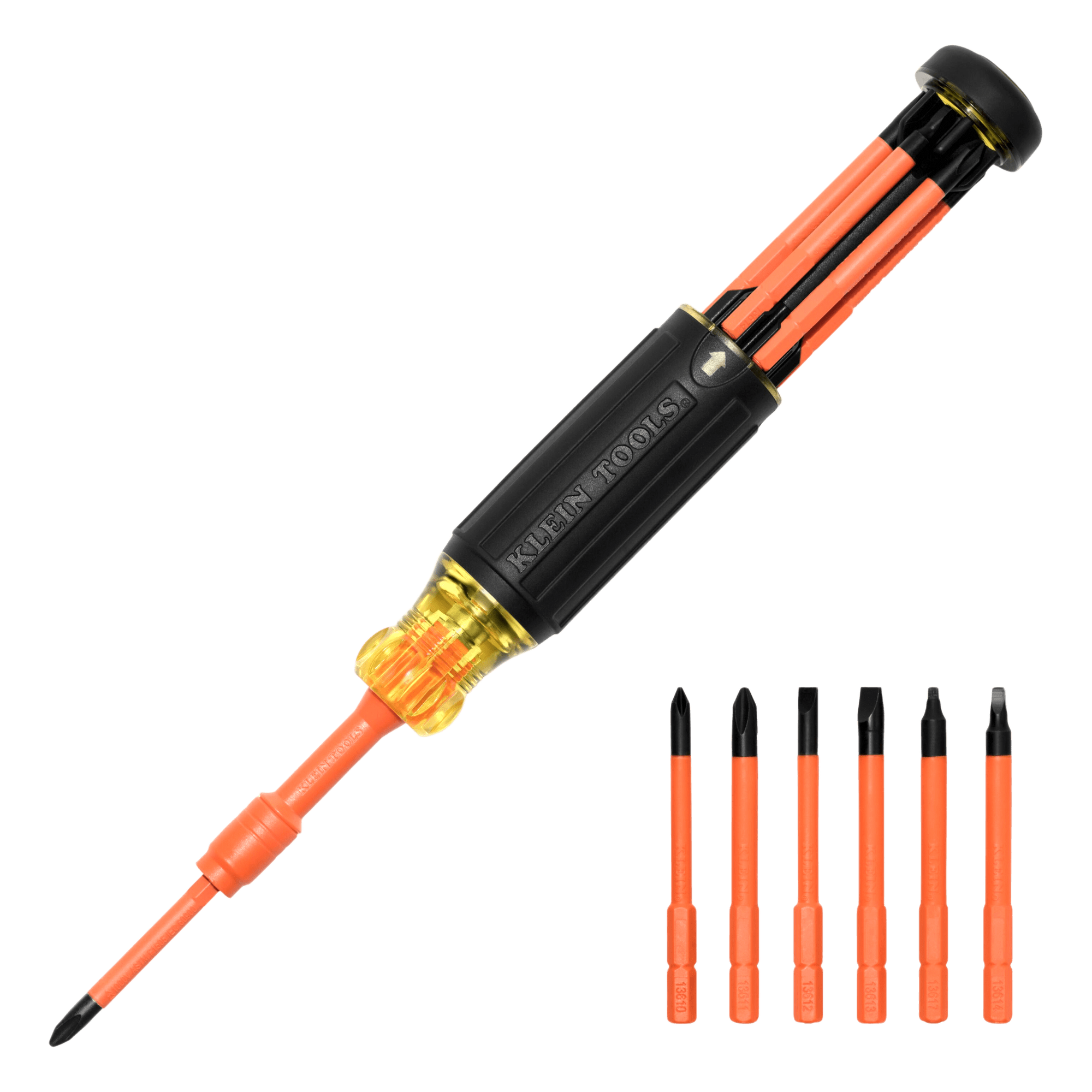 Destornillador Aislado Multiuso / 6 en 1 / Aislamiento 1000V CAT III / Auto-Lock / Cushion-Grip / Almacenamiento Integrado — KLEIN TOOLS · SKU 32306-INS