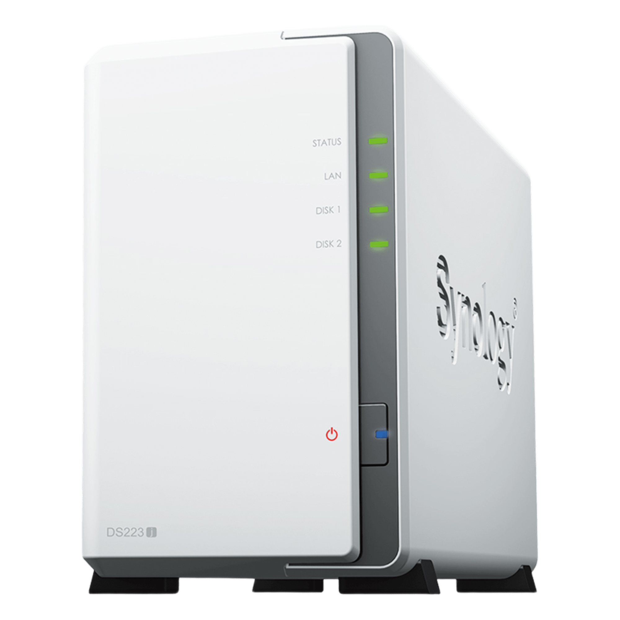 NAS de 2 Bahías / CPU 4 Núcleos 1.7 GHz / 1 GB DDR4 / LAN 1GbE / USB 3.2 Gen 1 / RAID 0, 1, JBOD, SHR — SYNOLOGY · SKU DS223J
