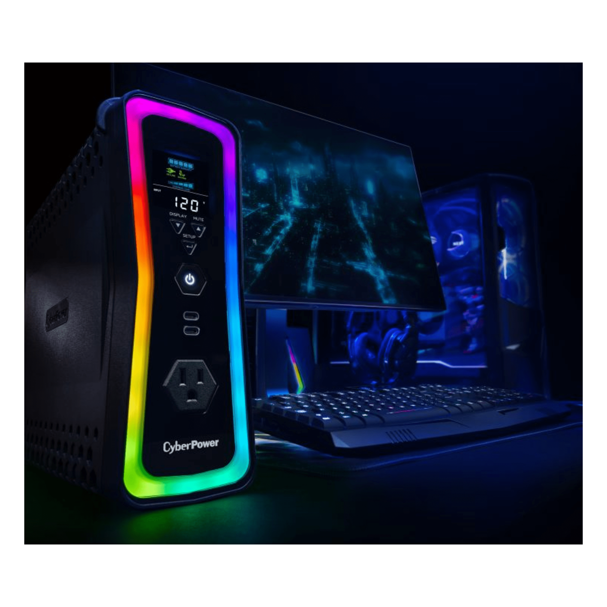 UPS Línea Interactiva / 1500 VA / 1000 W / Onda Senoidal Pura / 13 Salidas NEMA 5-15R / AVR 86-148 Vca / USB / RGB