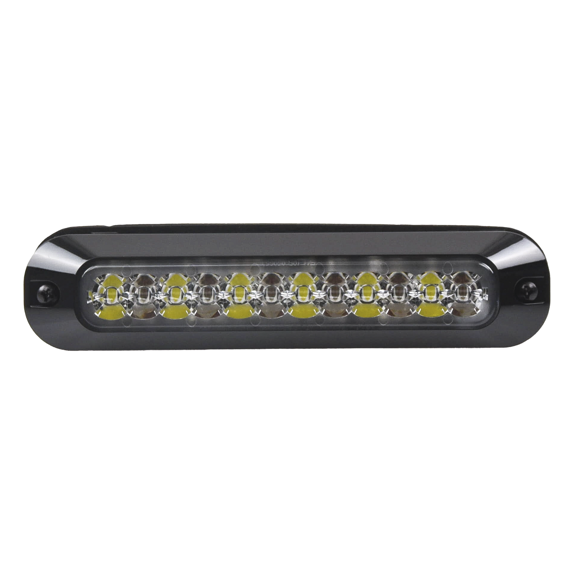 Luz Auxiliar LED / 12 LEDs Ultra Brillantes / Rojo/Blanco / 70 Patrones de Destello / 12-24 VCC / SAE J595 Clase I / 157 mm (6.2 in) x 20 mm (0.8 in) x 35 mm (1.4 in)