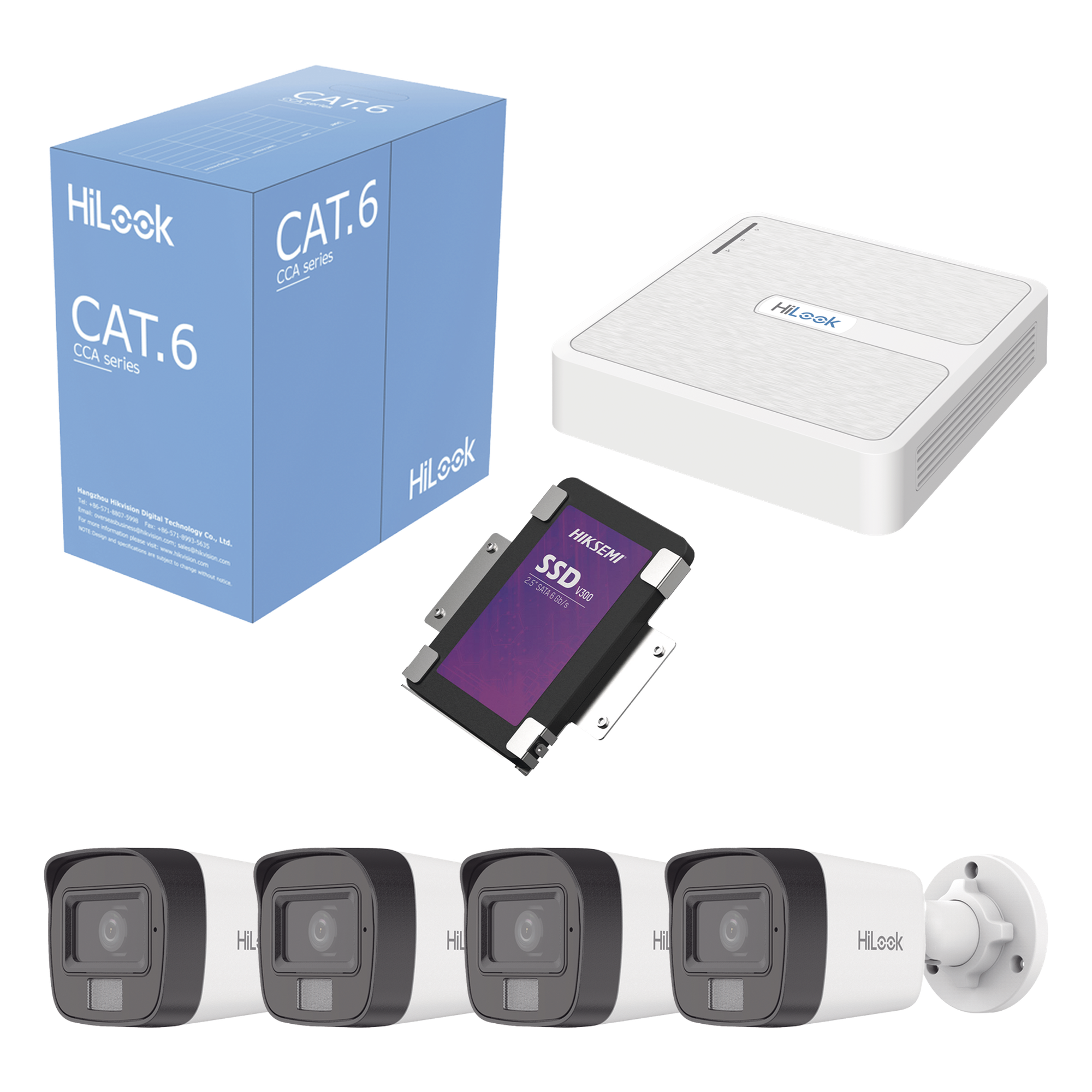 Kit IP / 4 Megapixel / NVR 8 Canales con 8 Puertos PoE+ / 4 Cámaras Bala Exterior / Micrófono Integrado / SSD 1 TB / Cable 305 m (1000.7 ft) — HiLook by HIKVISION · SKU KIPH4B/SSD1TB