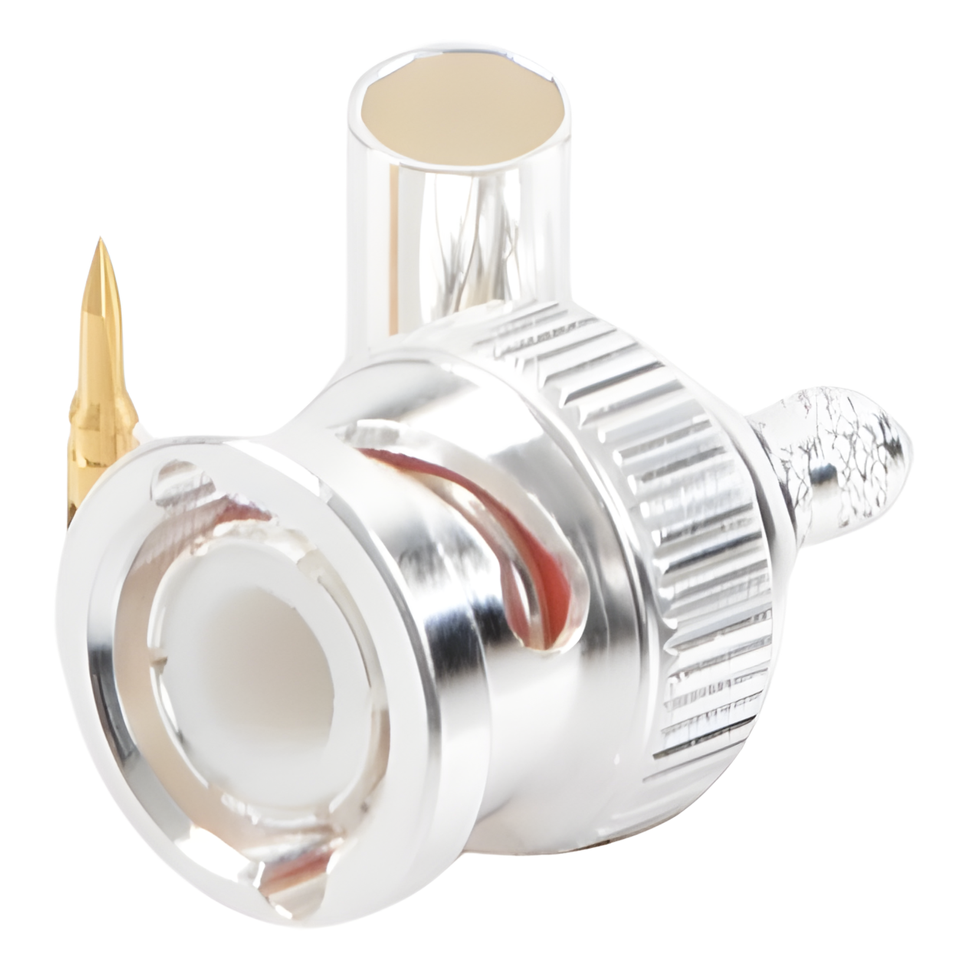Conector Coaxial BNC Macho / Anillo Plegable / Cuerpo Bronce Plateado / Contacto Oro / Aislante Teflón / Cables RG-58/U, RG-142/U, LMR-195