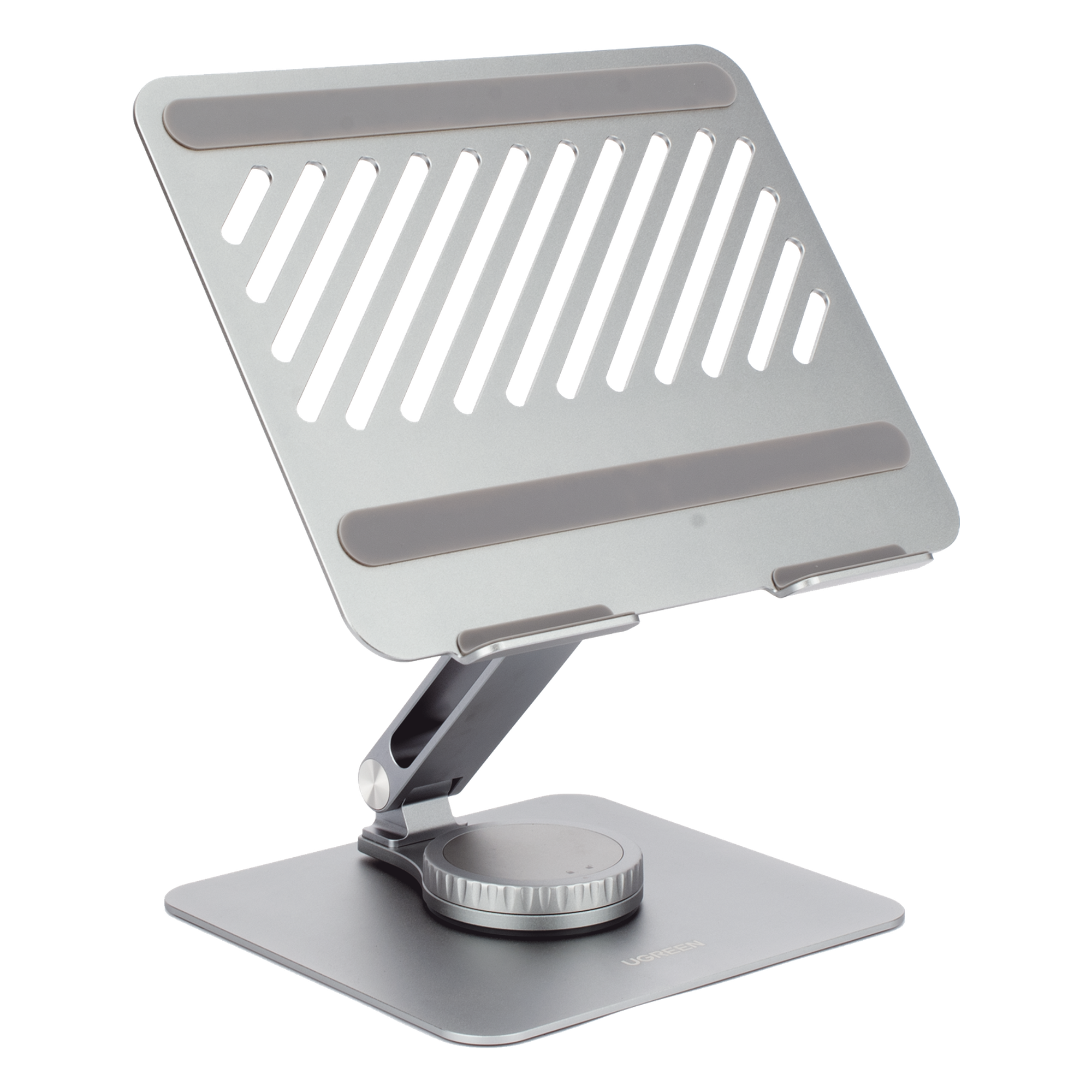 Soporte Giratorio de Aluminio para Laptop | Giratorio 360° | Función de Bloqueo | Soporta Laptops de 10 a 17.3''| Capacidad de Carga 5Kg | Excelente Estabilidad | Diseño Ergonómico | Altura y Angulo Ajustable | Plegable y Port&