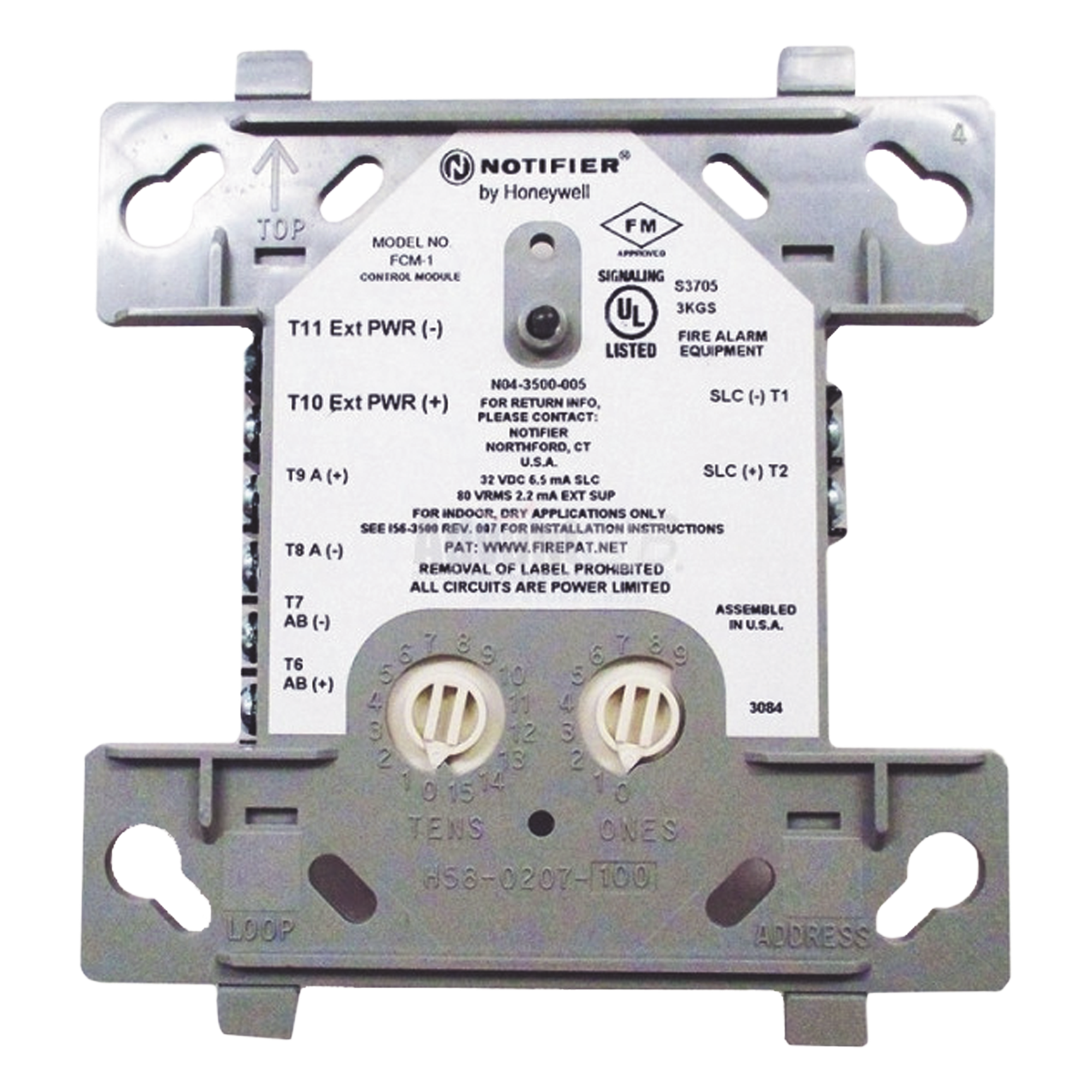 Módulo de Control Direccionable / Circuito NAC 24 VDC o Audio 70.7 Vrms / Protocolo FlashScan / Direccionamiento 01-159 / Clase A o B — NOTIFIER · SKU FCM-1