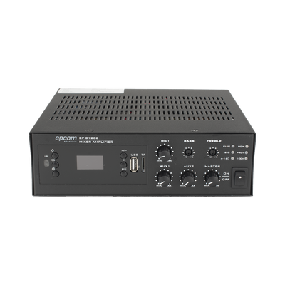Amplificador de Potencia Digital / 120W / Salida 4~16Ω o 100V / Entrada XLR con Phantom 48V / Bluetooth / FM / USB y TF / Protección contra Cortocircuito — EPCOM PROAUDIO · SKU EP-B120E