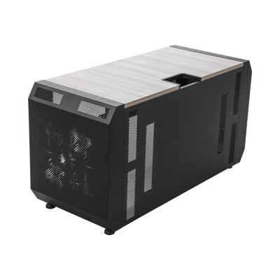 Consola Profesional para Monitoreo o Computo | Ranura para Base de Monitores | Microperforaciones | Luces LED Decorativas | Tomacorriente HTCM1U10C | Tapas Organizadoras de Cables | Niveladores | Rack para Montaje de Equipos | Ranura Pasaca