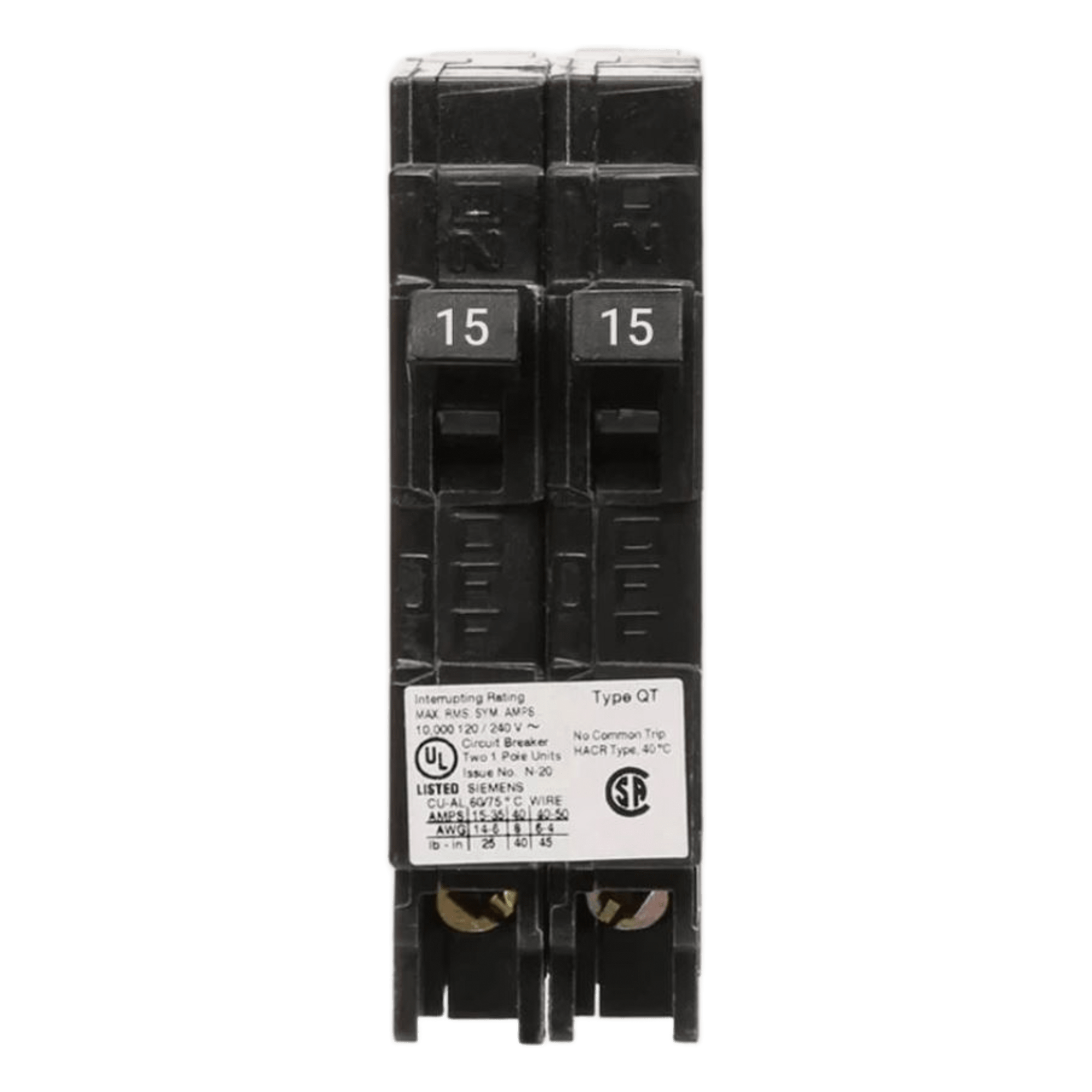 Interruptor Automático Duplex / 2 Polos / 30-15 A / 120 VCA / 10 kA / Enchufable — SIEMENS · SKU Q3015