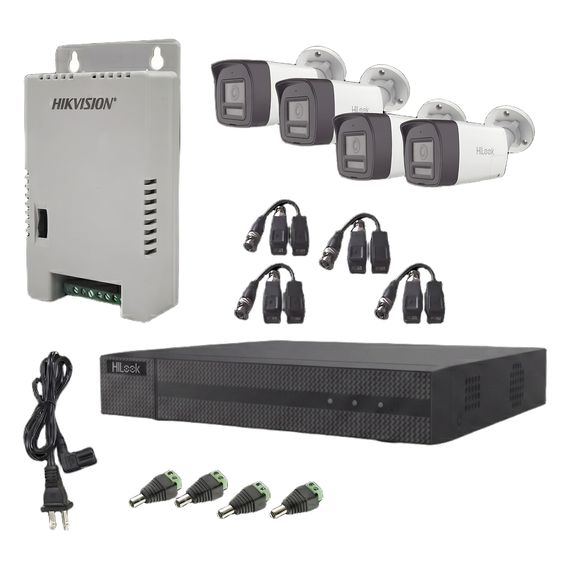 Kit de Videovigilancia TurboHD / 4 Canales + 1 IP / 2 Megapixel / Audio Bidireccional / Dual Light 30 m (98.4 ft) IR 20 m (65.6 ft) / Exterior IP67 / Fuente Regulada 12-15 VDC — HiLook by HIKVISION · SKU HL-2080P-4B-TWA