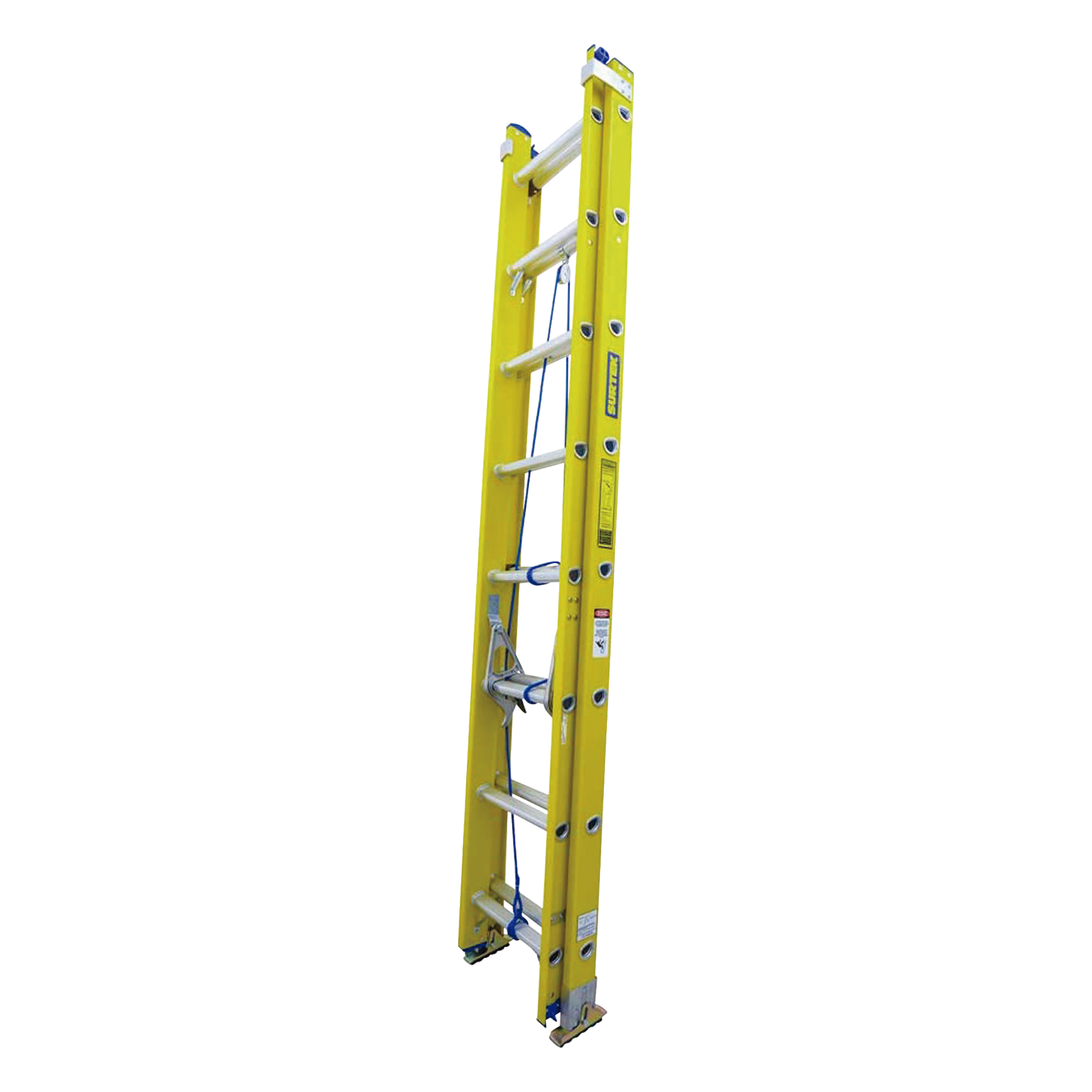 Escalera de Extensión / Fibra de Vidrio y Aluminio / 24 Escalones / 6.4 m (21 ft) / Carga 102 kg / Tacones Antideslizantes — SURTEK · SKU SYS-EEFV224