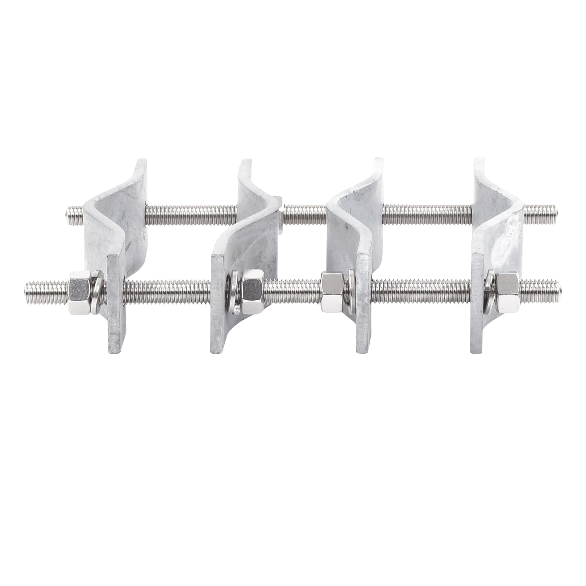 Juego de Abrazaderas Dobles / Mástiles 3.8 a 8.9 cm (1.5 a 3.5 in) / Separación 12 cm (4.75 in) / Acero Galvanizado / Torres Cuadradas o Redondas