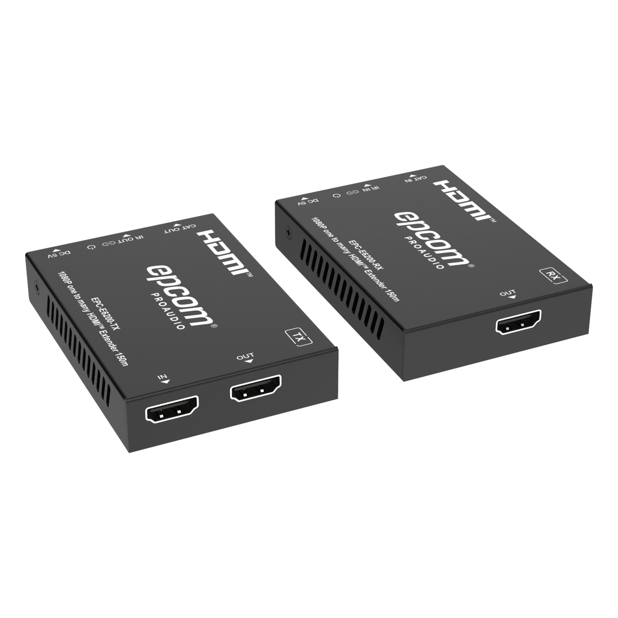 Extensor HDMI sobre IP / Full HD 1080p@60Hz / Alcance 150 m (492.1 ft) por CAT6 / Codificador y Decodificador / Red Gigabit / Control IR — EPCOM PROAUDIO · SKU EPC-E6200