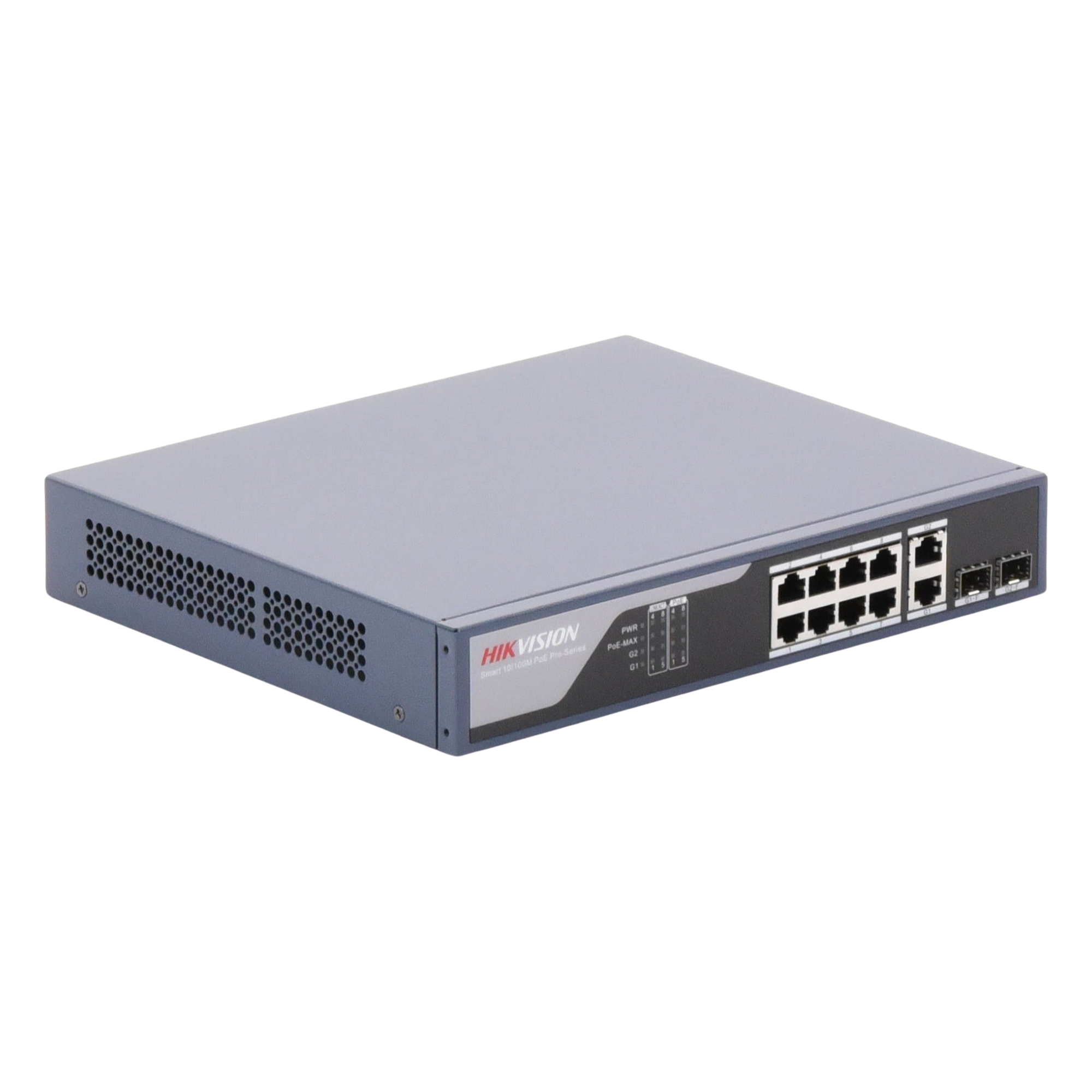 Switch PoE+ / Administrable / Uso en Rack / 8 Puertos 10/100 PoE+ /  2 Puertos 1000 Mbps Uplink  / 2 Puertos SFP / Configuración Nube desde Hik-PartnerPro / Modo Extendido hasta 300 Metros / 125 W