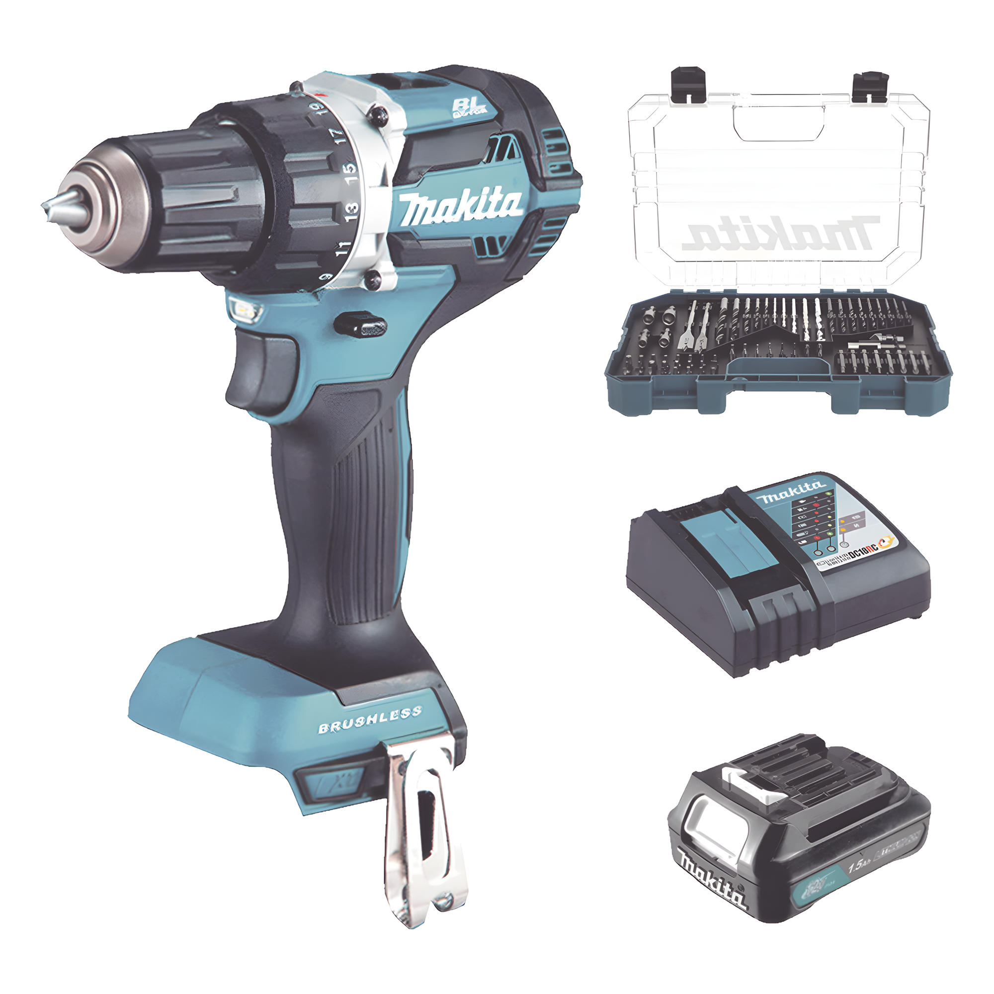 Taladro Rotomartillo Inalámbrico / 18Vcc / 1,900 RPM / 21 Configuraciones de Torque / Motor Brushless / Broquero 1/2" (12.7 mm) — MAKITA · SKU DHP485SYX6