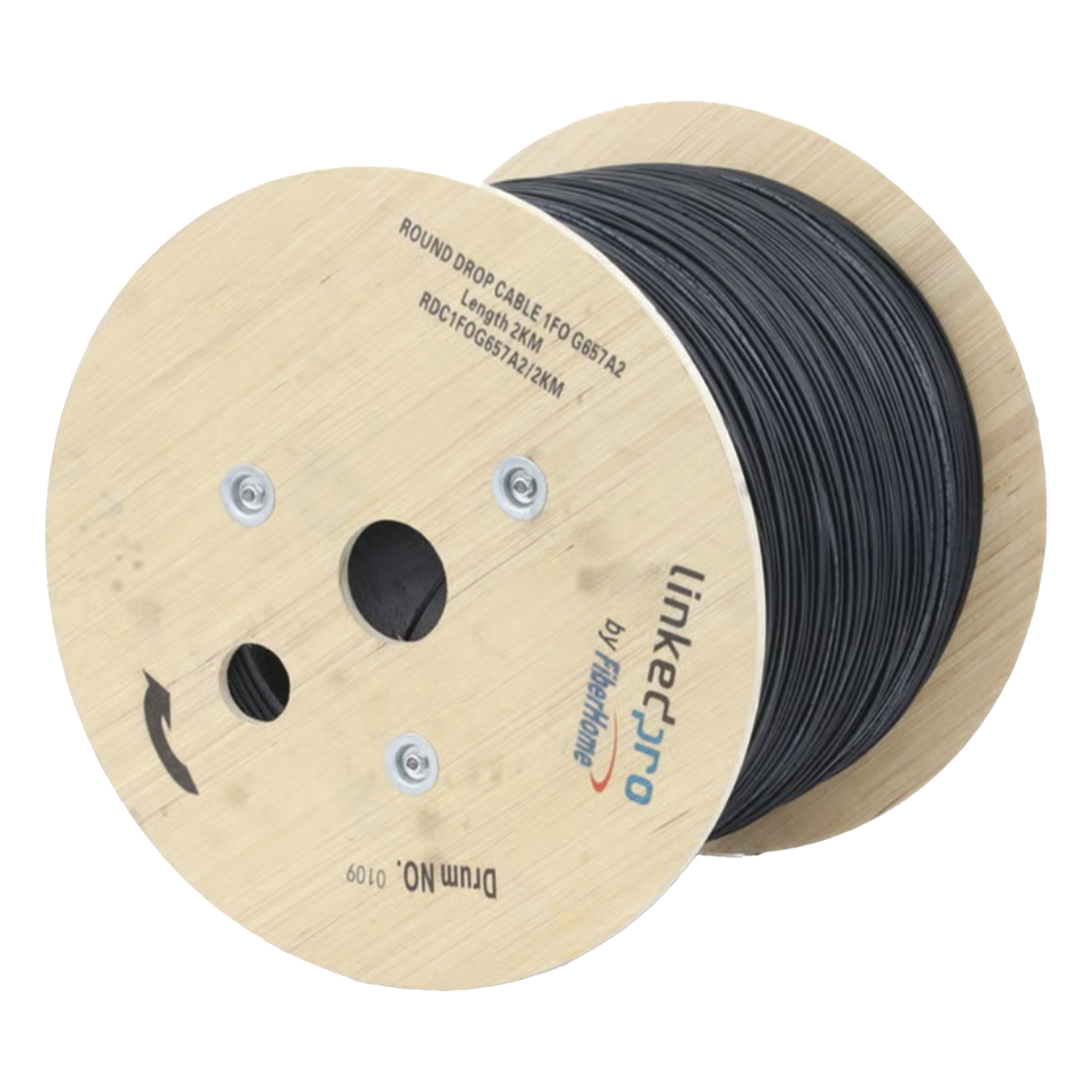 Carrete de Fibra Óptica Aérea Drop / G.657A2 / Monomodo 1 Hilo / Forro LS0H 3 mm / 2 km (6,562 ft) / Figura 0