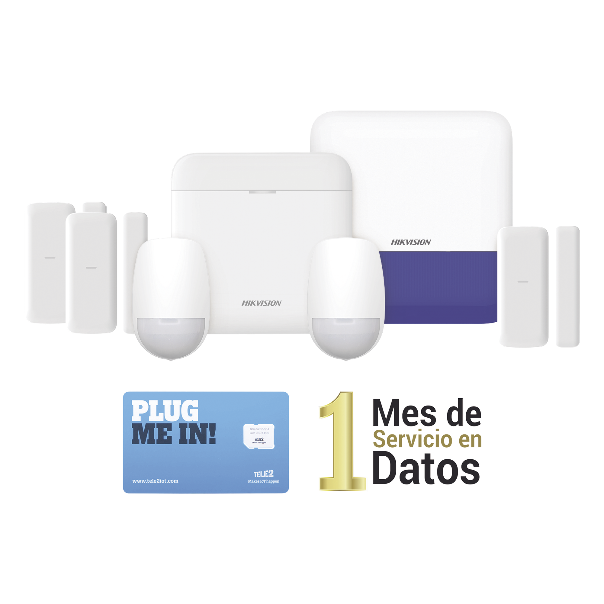 (AX PRO) KIT de Alarma AX PRO con GSM (3G/4G) / Incluye: 1 Hub / 2 Sensores PIR / 3 Contactos Magnéticos mini / 1 Control Remoto / 1 Sirena Inalambrica Exterior  / 1 WiFi / 1 MICROSIM30M2M con 1 mes de servicio/Compatible con Hik-Connect P2P