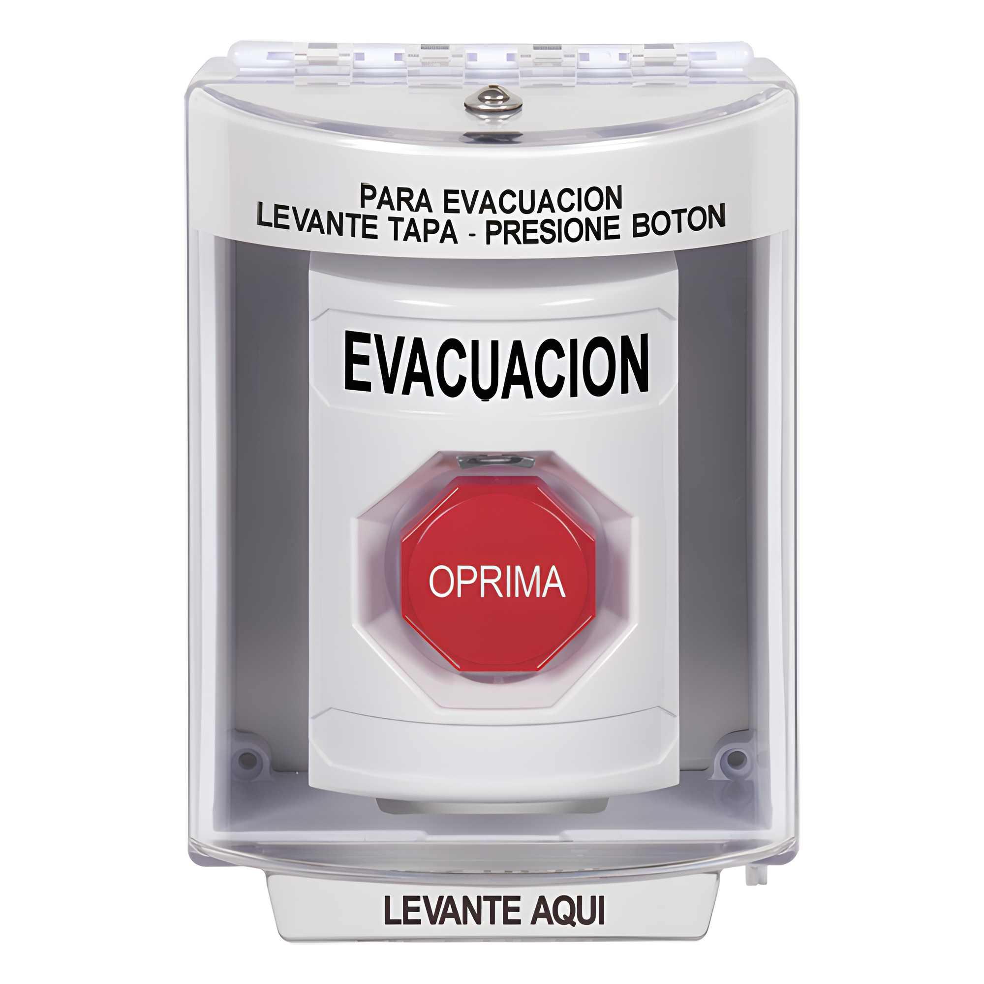 Botón de Evacuación / Cubierta Policarbonato / Restablecimiento con Llave / Bocina Integrada / Interior-Exterior / -40 a 121 °C — STI · SKU SS2382EV-ES
