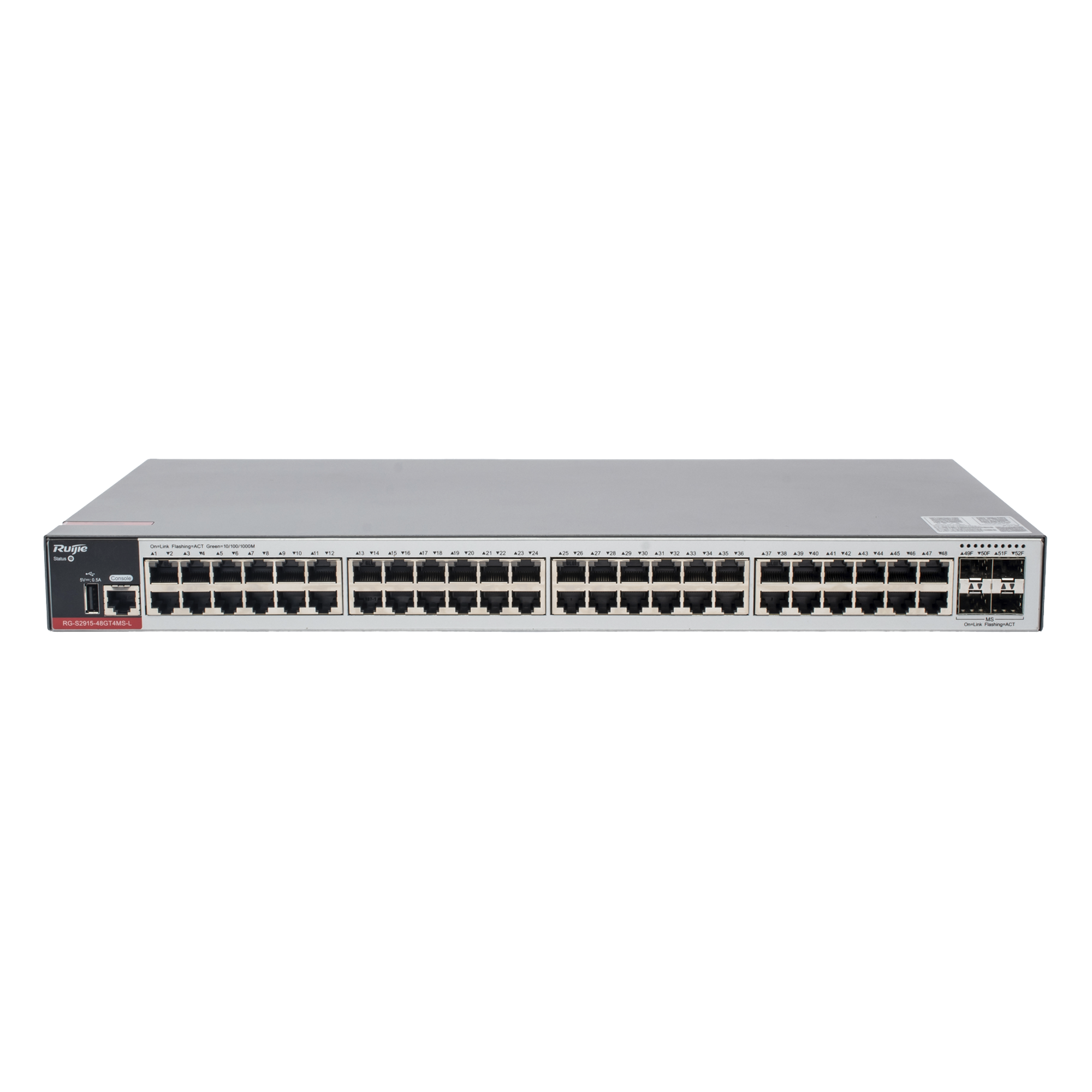 Switch Administrable L2+ / 48 Puertos Gigabit / 4 Uplink SFP 2.5G / 116 Gbps / 1U Rack — RUIJIE · SKU RG-S2915-48GT4MS-L