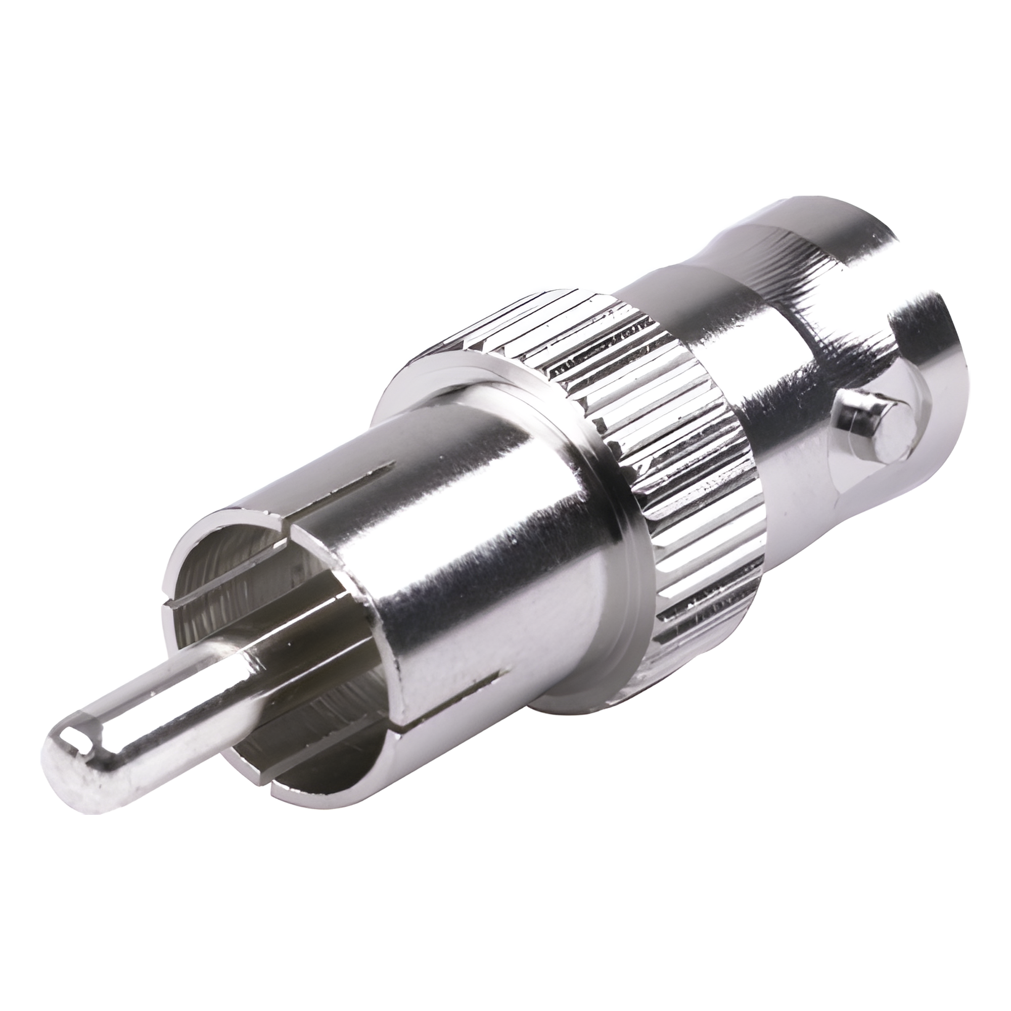 Adaptador Coaxial / BNC Hembra a RCA Macho / 50 Ohm / En Línea / Níquel-Plata-Delrin — RF INDUSTRIES,LTD · SKU RFB-1140