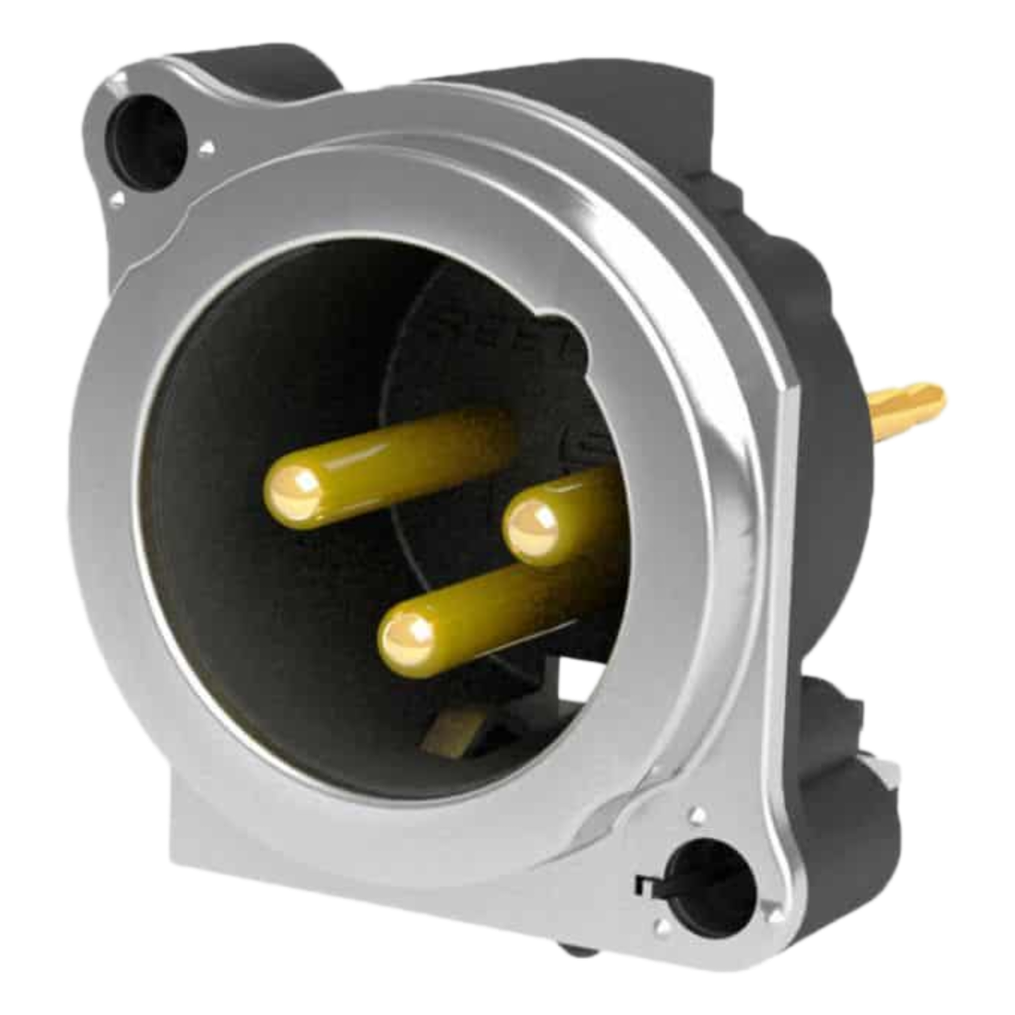 Conector XLR Macho / 3 Polos / Montaje Vertical PCB / Carcasa Metálica / Pines Chapados en Oro / Diseño Ultra Compacto — SEETRONIC · SKU SCADM3-V