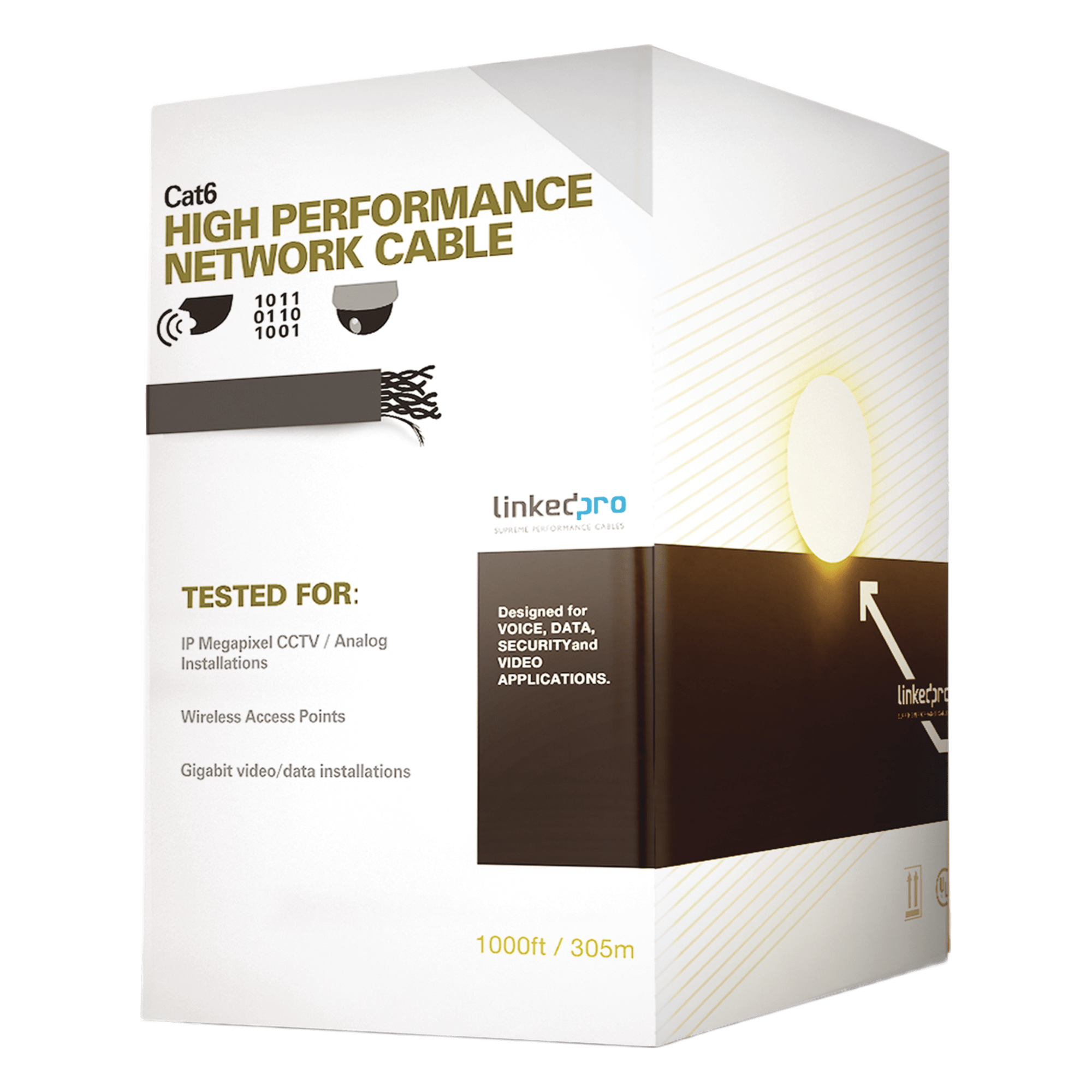 Cable Cat6+ / Calibre 23 AWG / UTP Doble Chaqueta con Gel / Intemperie UV / 305 m (1000 pies) / Negro — LINKEDPRO BY EPCOM · SKU PRO-CAT-6-GELX