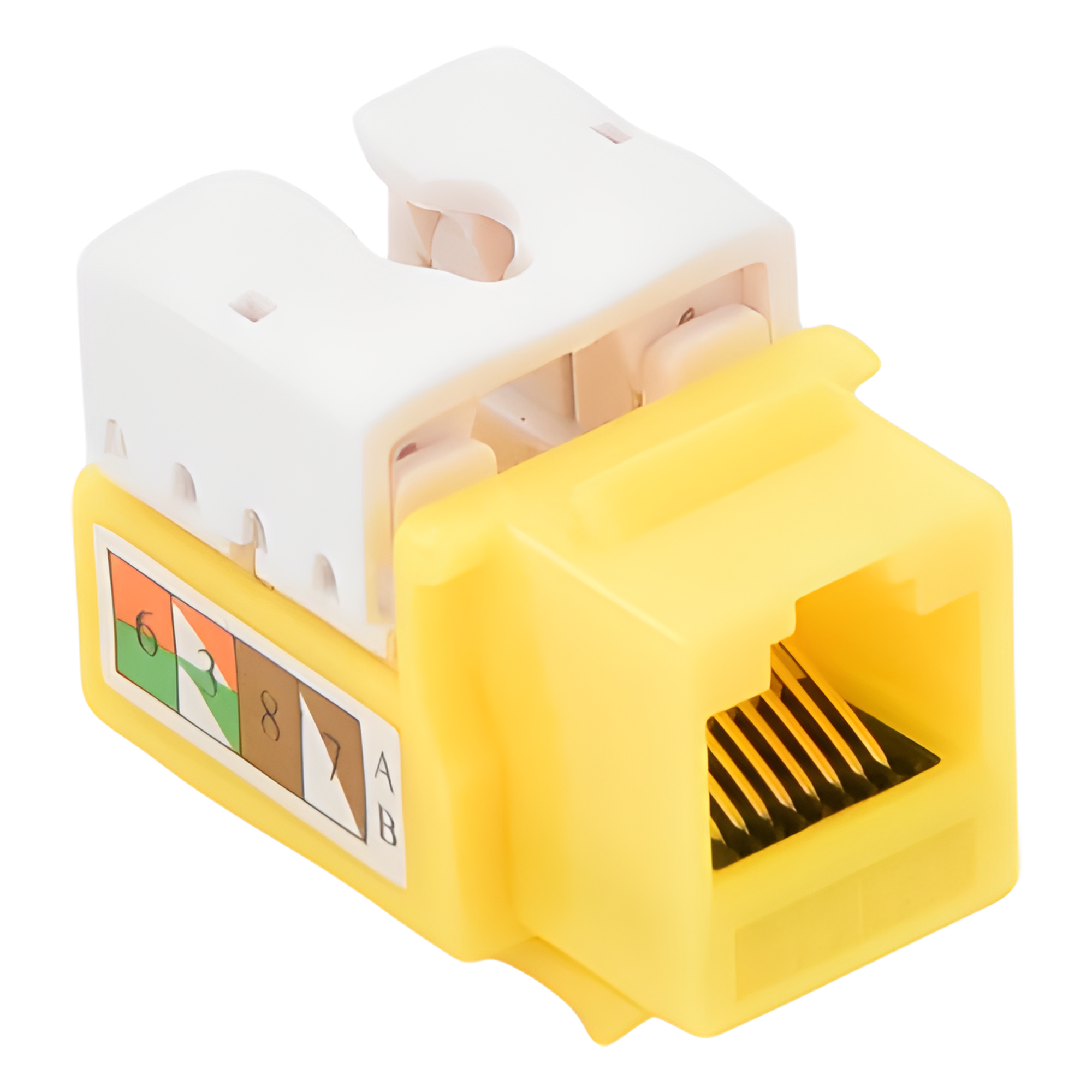 Jack Keystone Cat5e / Terminación 110 Punchdown / RJ45 Sin Blindaje / 90° / 24-26 AWG / Amarillo