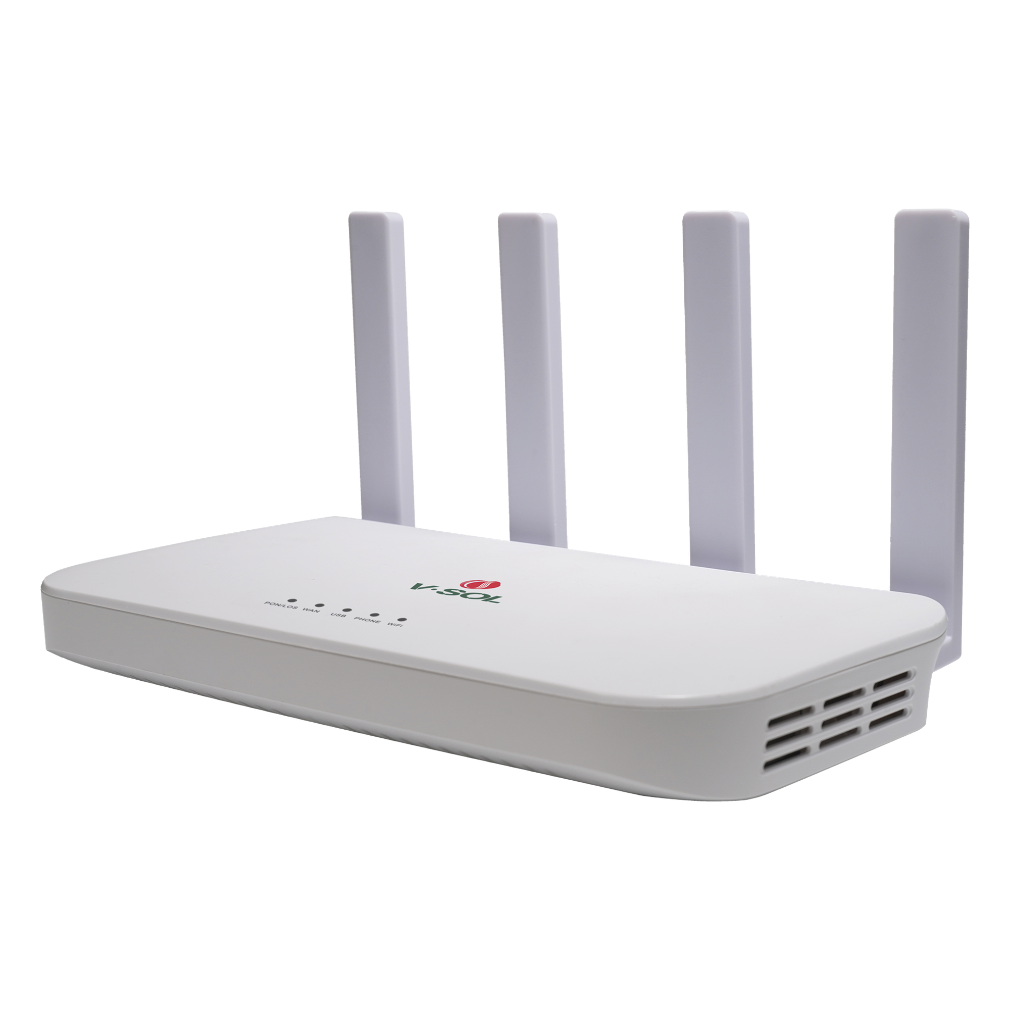 ONU XGSPON / Wi-Fi 6 / 1 Puerto RJ45 2.5 Gbps / 3 Puertos RJ45 1 Gbps / 1 FXS / 1 Puerto USB / 4 Antenas 5 dBi / 0.8 x 0.43 x 0.12 pies — V-SOL · SKU HG3110AX-XGS