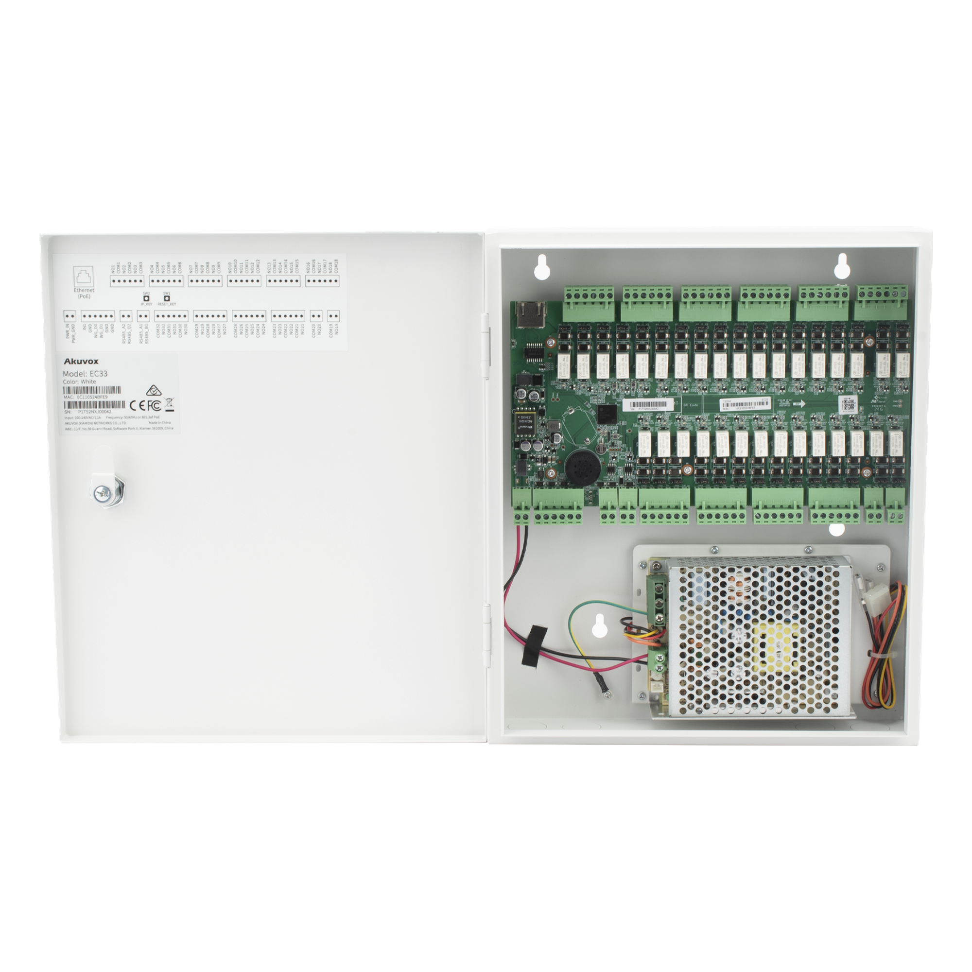 Controlador de Elevador IP / 32 Pisos / Gestión en la Nube / Wiegand 26/34 / PoE / 20,000 Tarjetas / 100,000 Eventos — AKUVOX · SKU EC33