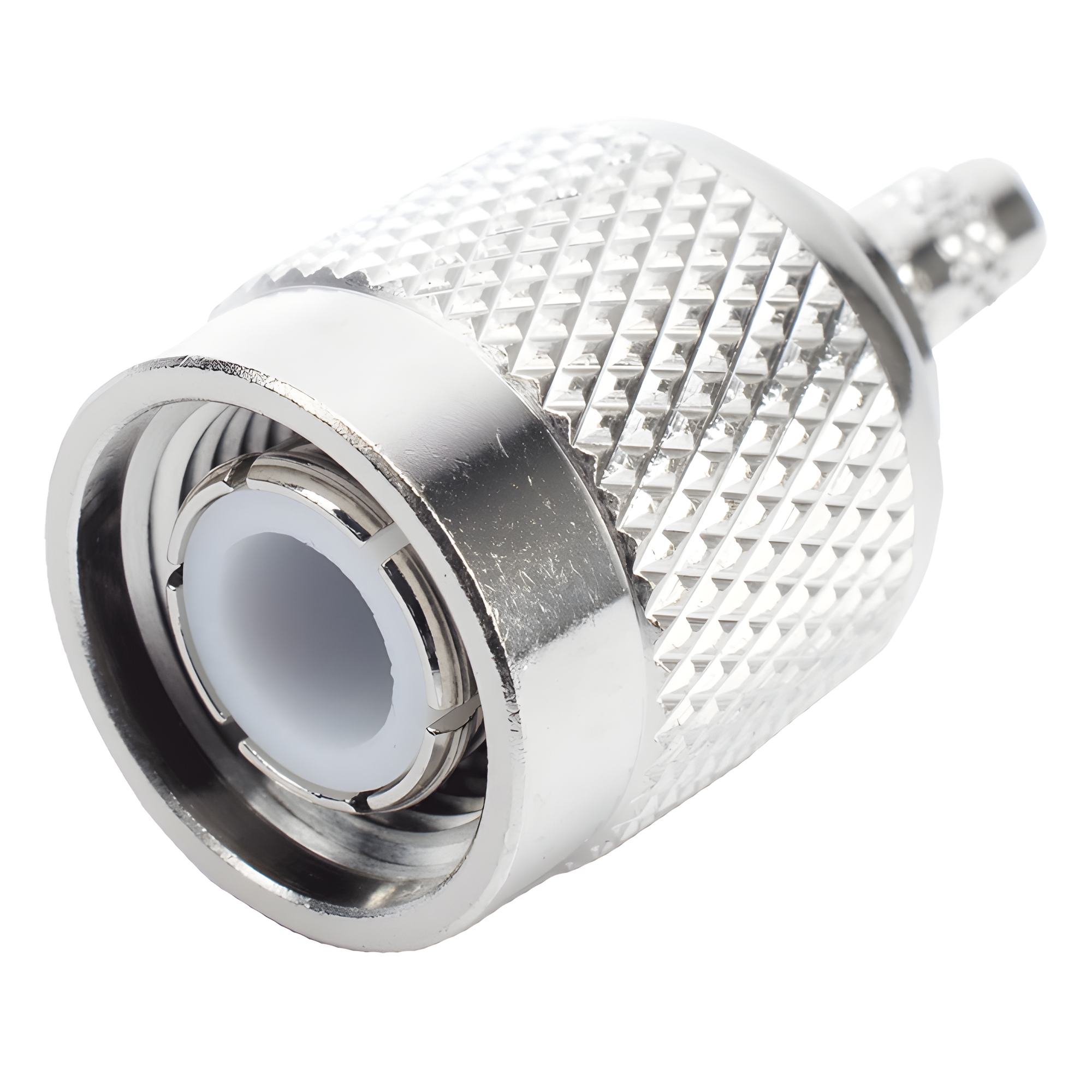 Conector TNC Macho / Anillo plegable / RG-174/U, Belden 8216 / Cuerpo bronce niquelado / Contacto oro — RF INDUSTRIES,LTD · SKU RFT-1202-3