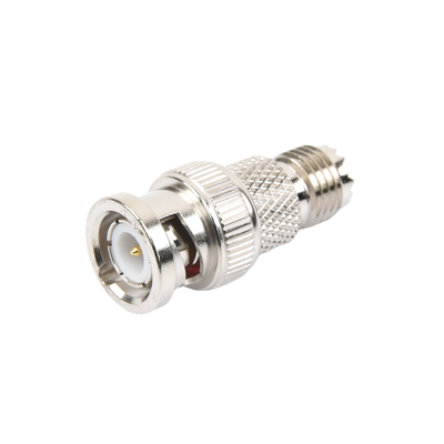 Adaptador en Línea de Conector Mini-UHF Hembra a BNC Macho, Níquel/ Oro/ Teflón.