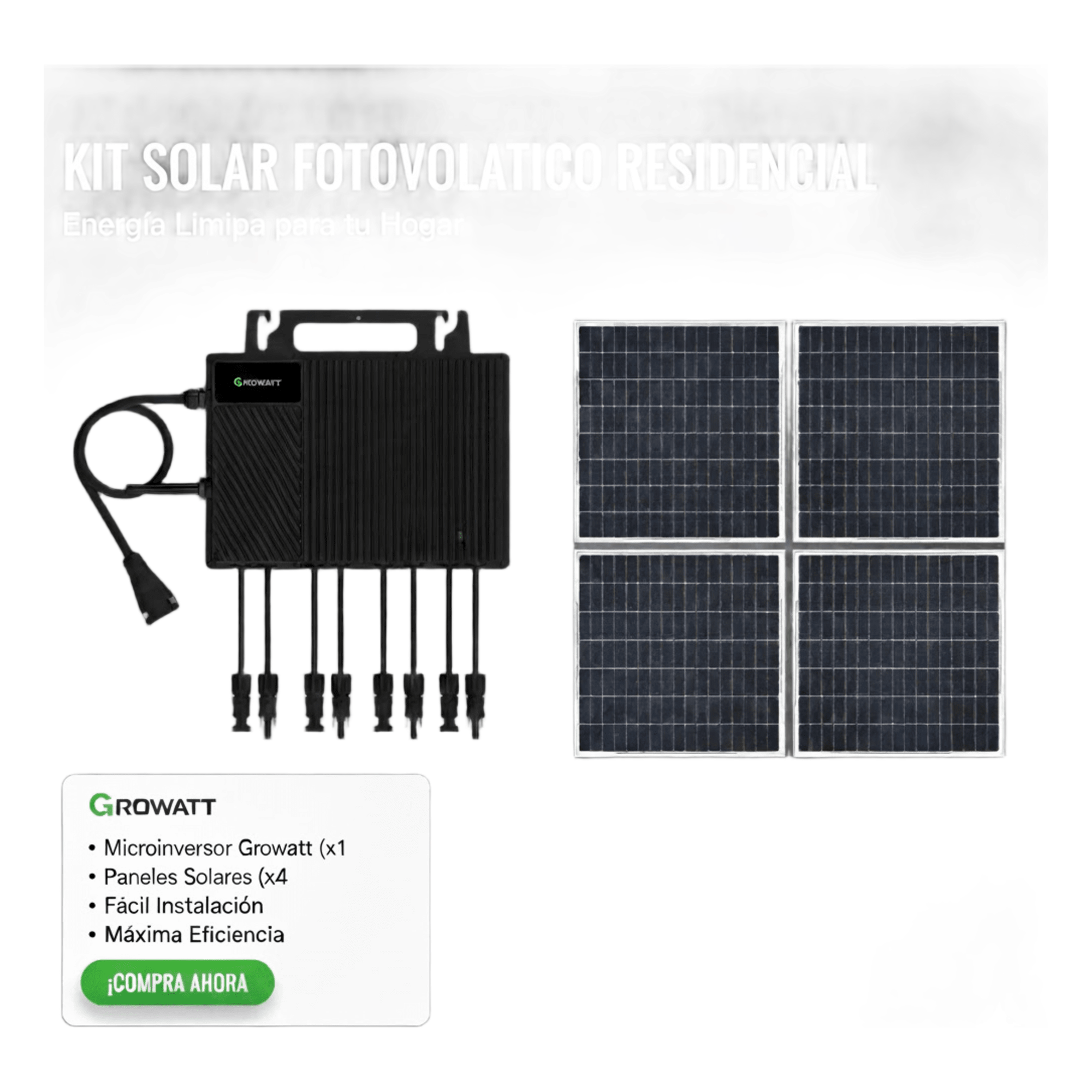Kit Solar Interconexión / 2.5 kW / 220 Vca / Microinversores / 4 MPPT / IP67 — GROWATT · SKU NEO2500MX2KIT