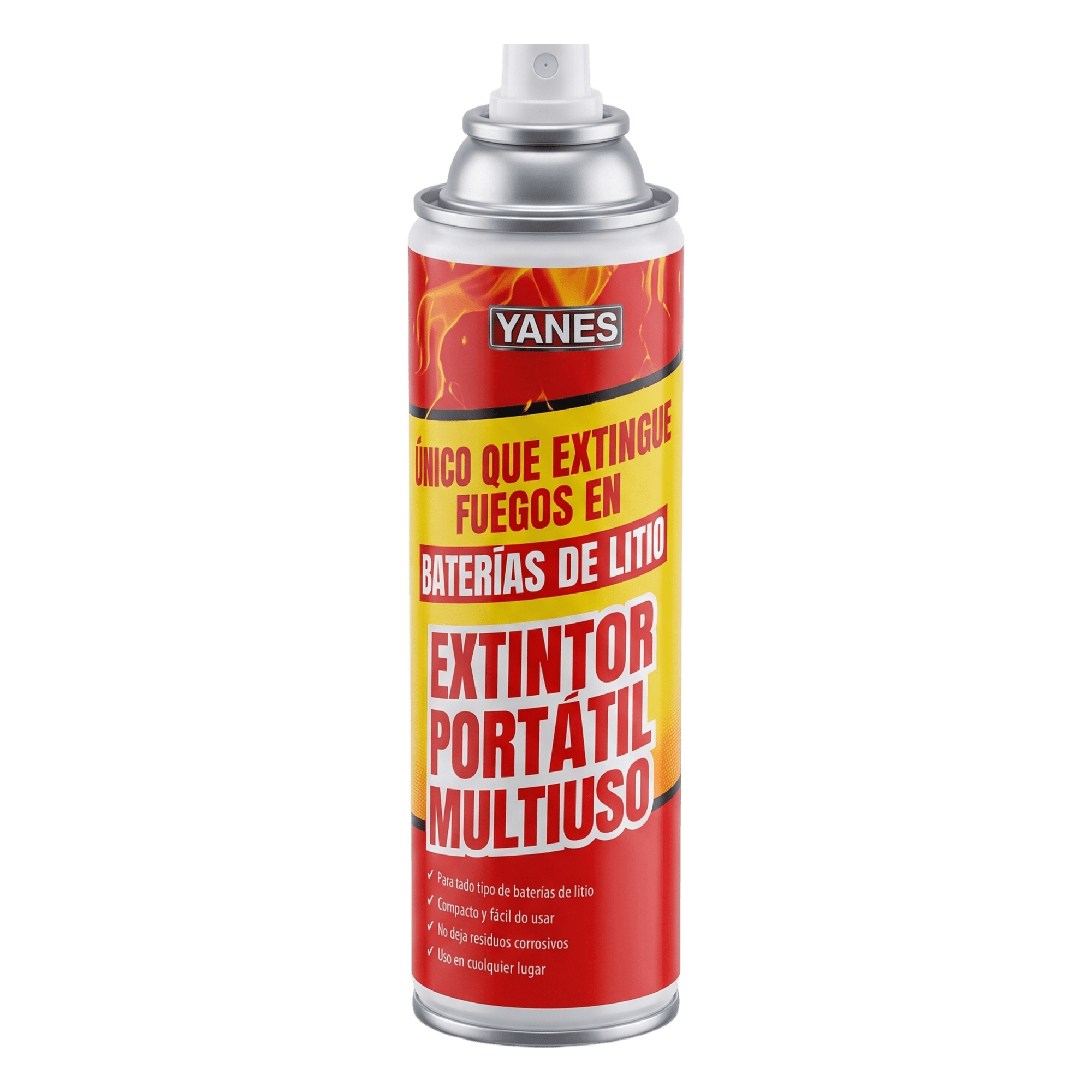 Extintor Aerosol Portátil / 250 ml / Descarga 35 s / Alcance 2 m (6.6 ft) / Clases A, K y Li / Sin Flúor ni PFAS — VICTORY · SKU 359004
