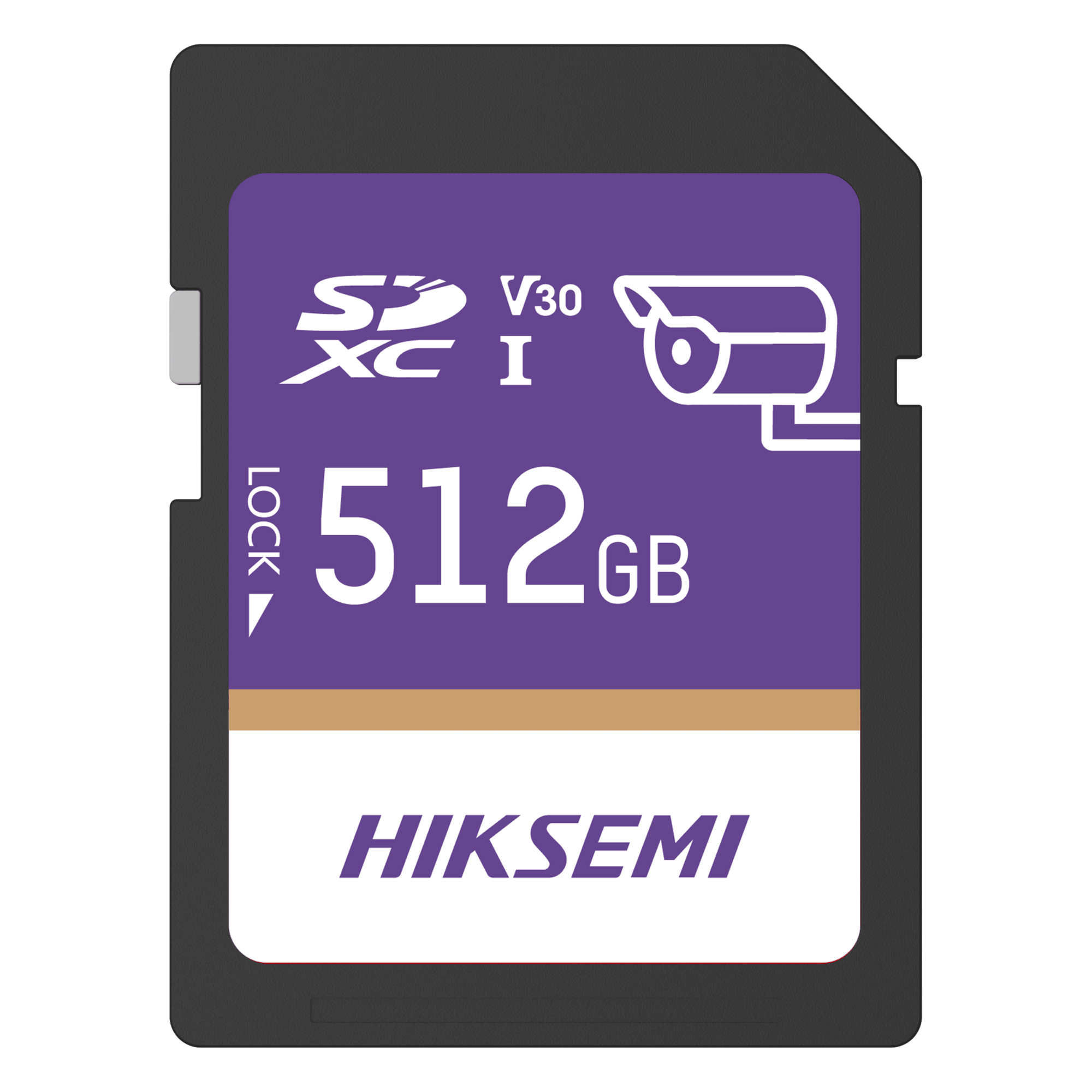 Tarjeta SD / 512 GB / 100 MB/s Lectura / 90 MB/s Escritura / Clase 10 U3 V30 / 3D TLC NAND / −25°C a 85°C (−13°F a 185°F) — HIKSEMI by HIKVISION · SKU HS-SD-P10/512G/GUARDPRO