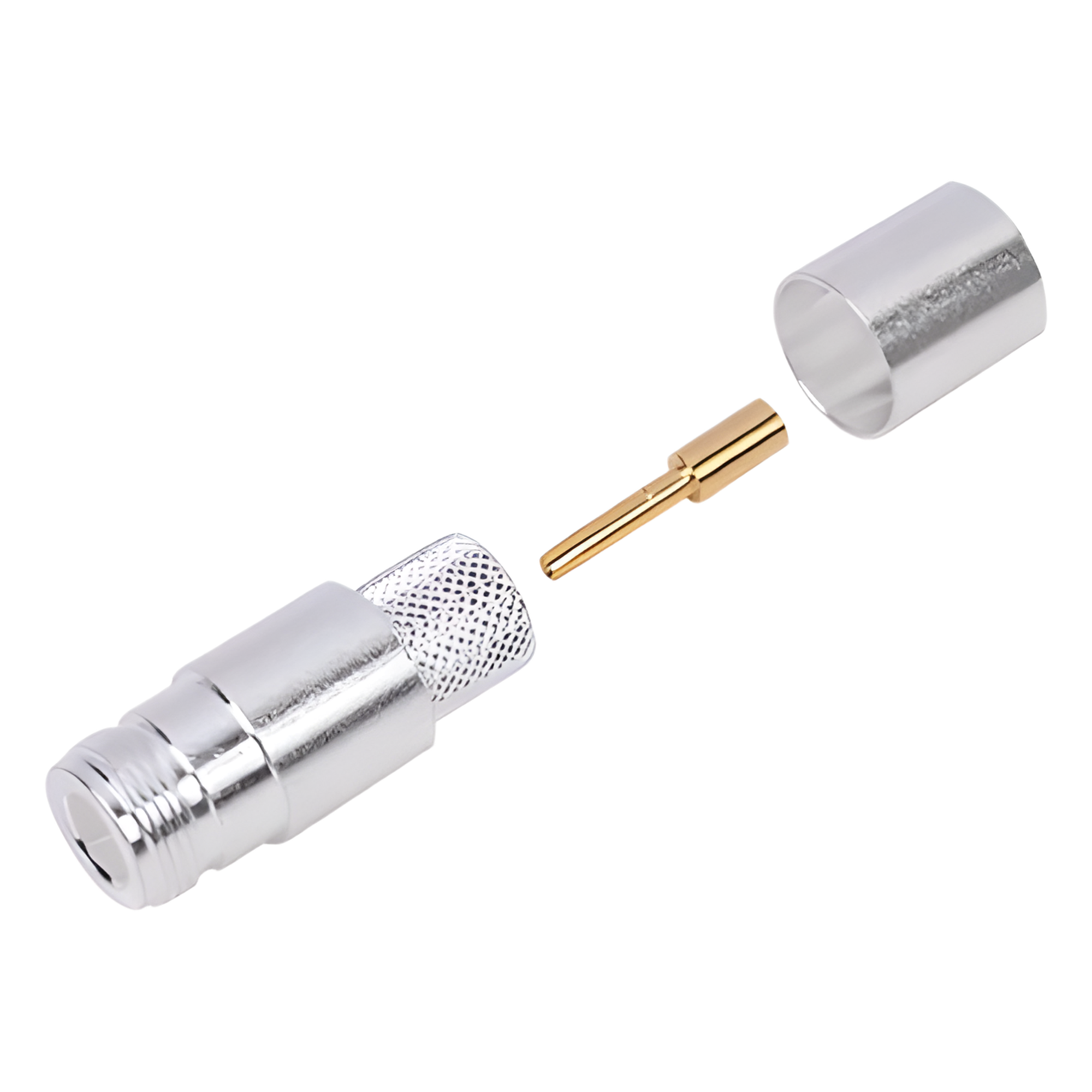 Conector RF / N Hembra / Anillo Plegable / LP600 LMR-600 7977A CNT-600 / Cuerpo Bronce Plateado / Contacto Oro — RF INDUSTRIES,LTD · SKU RFN-1028-2L2