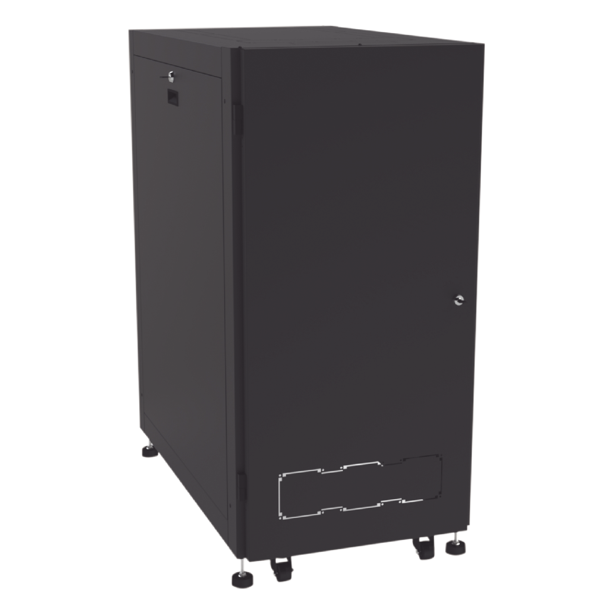 Gabinete de Piso para Telecomunicaciones / 24 UR / 600 x 1000 mm / Puerta con Cristal Templado / Cierre 3 Puntos / Postes Ajustables