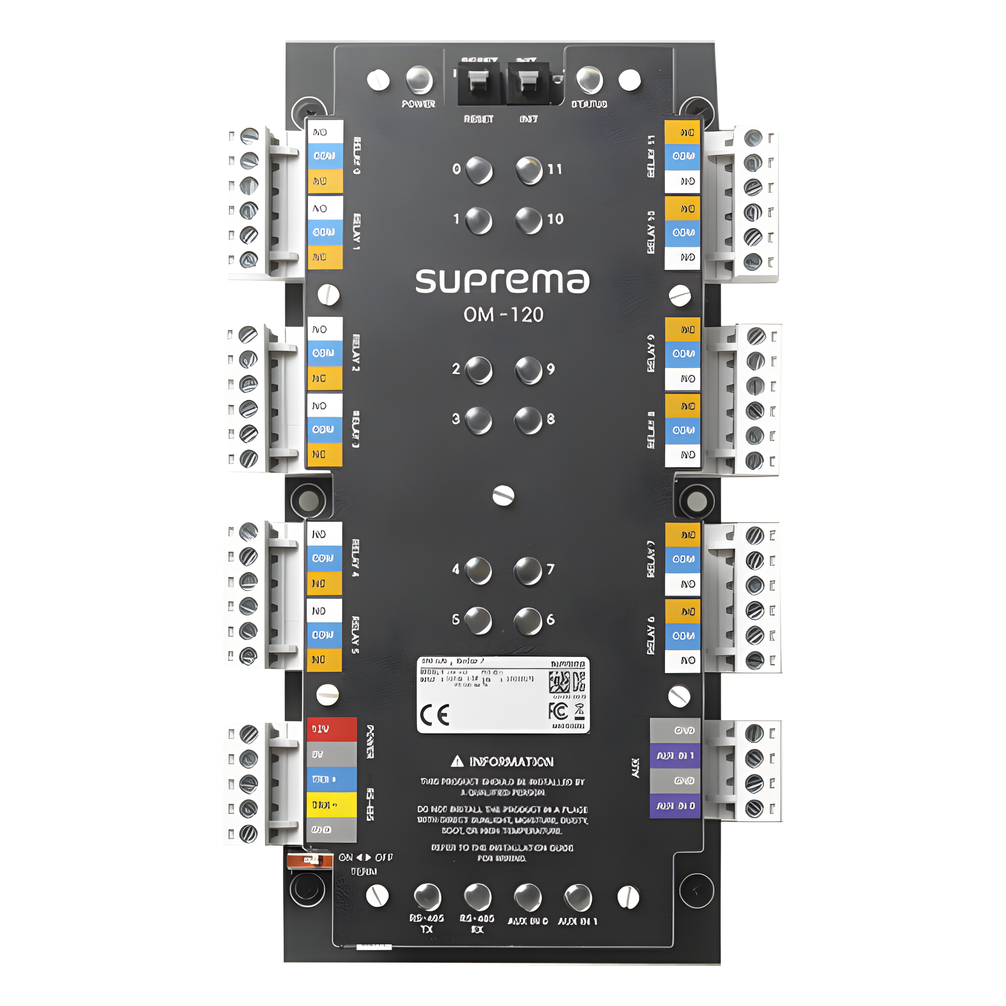 Módulo de Control de Elevadores / 12 Relés de Salida / Control hasta 192 Pisos / Comunicación RS-485 / 90 x 190 mm — SUPREMA · SKU OM120