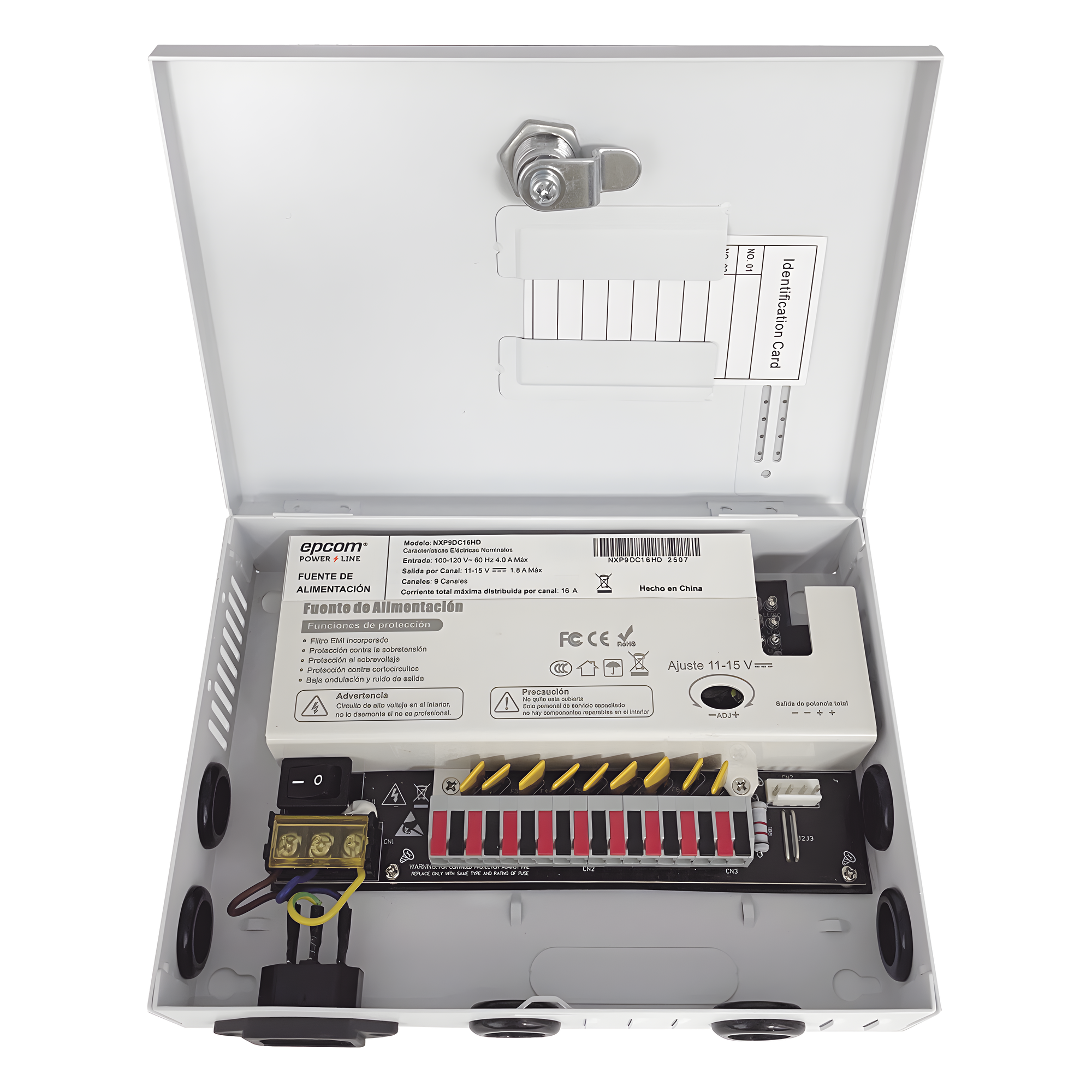 Fuente de Alimentación Profesional / 9 Canales / 16 A Total / 11-15 VCC Ajustable / 200 W / Filtro de Ruido por Canal