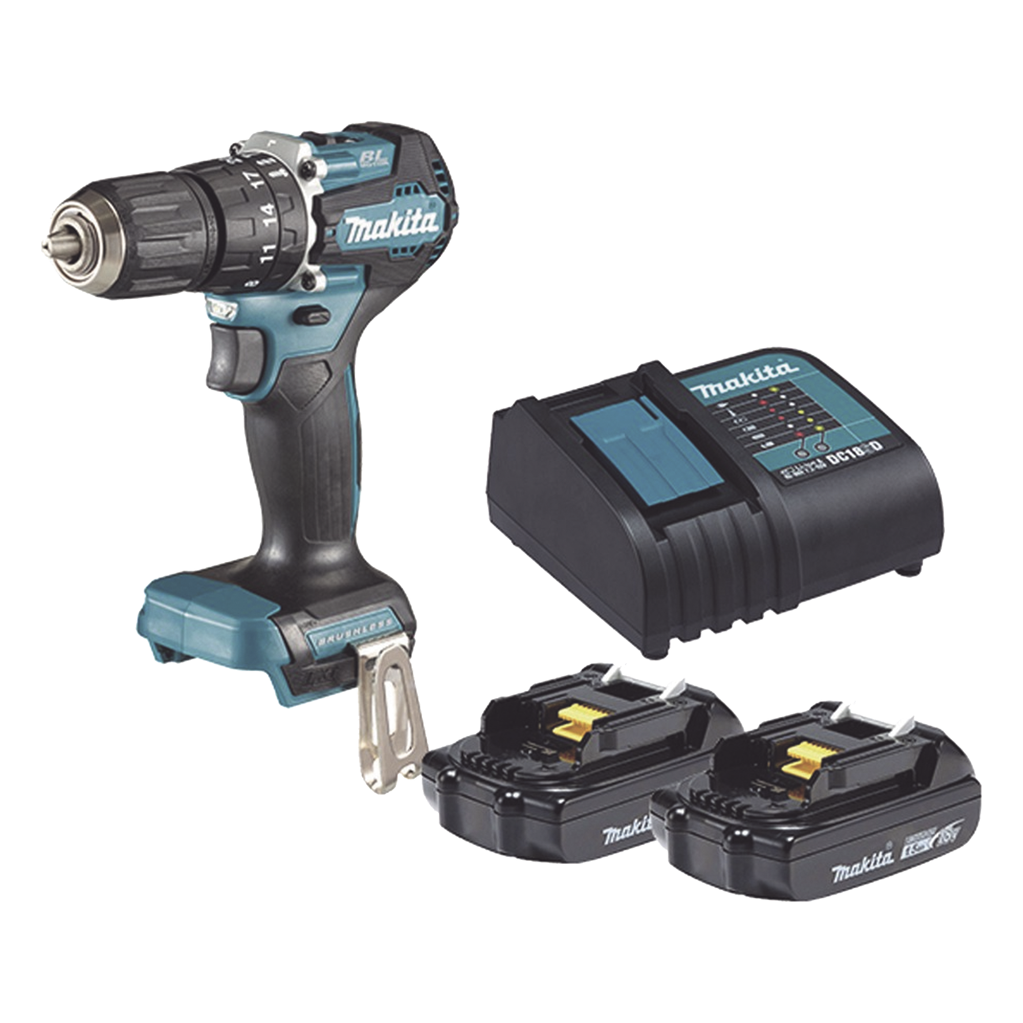 Taladro Rotomartillo Inalámbrico / 18V / 1,700 RPM / 40 N.m / Mandril 13 mm (1/2') / Motor Sin Escobillas / 2 Baterías 1.5 Ah — MAKITA · SKU DHP487SYX2