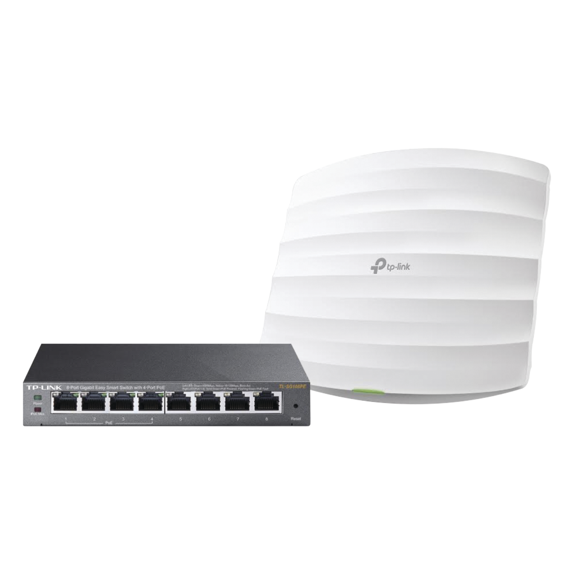 Kit Access Point y Switch PoE / Doble Banda AC / 1750 Mbps / 8 Puertos Gigabit / 55W PoE Total — TP-LINK · SKU EAP-STARTER-KIT-245PE