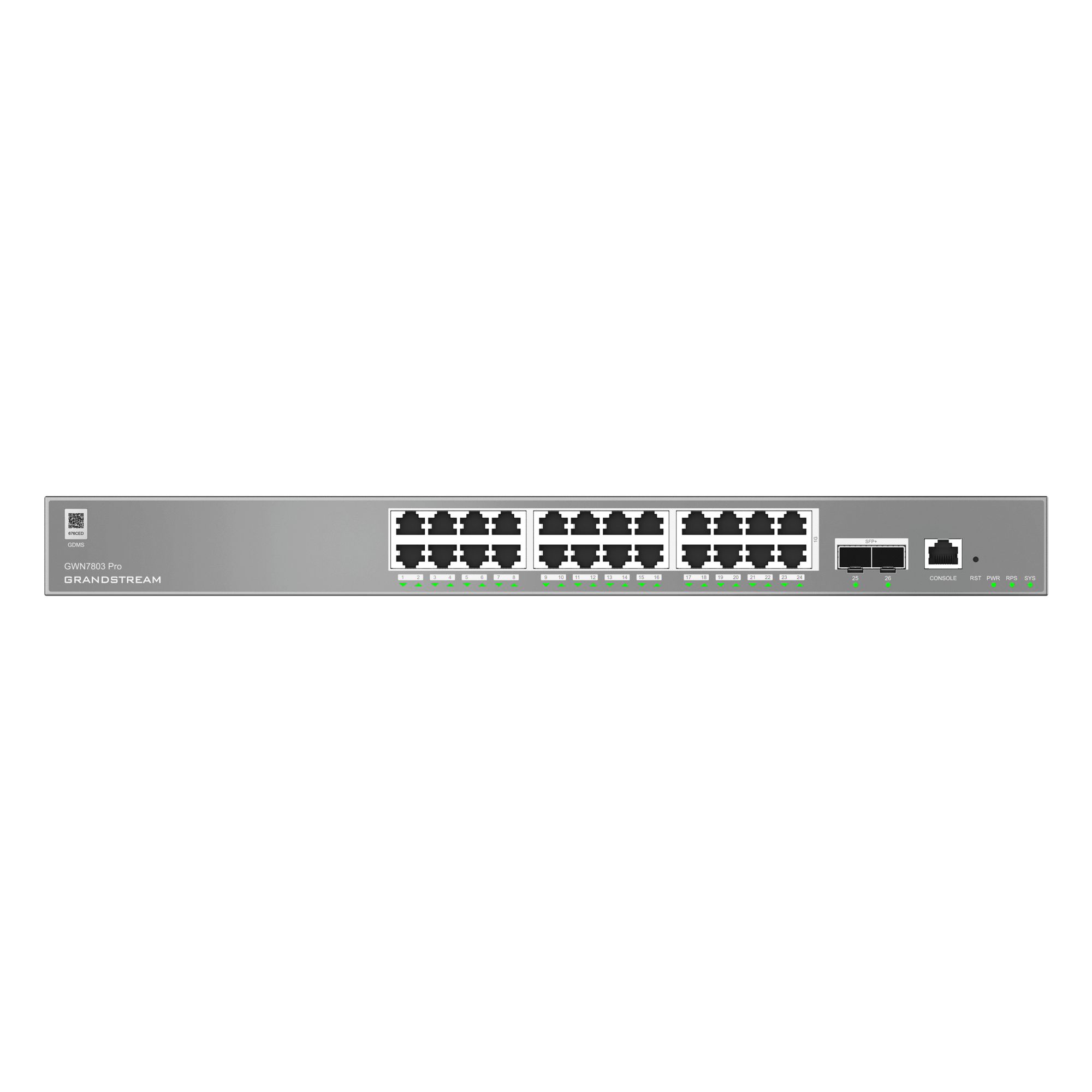 Switch Empresarial Administrable / Capa 2++ / 24 Puertos Gigabit / 2 SFP+ / 88 Gbps / VLAN 4K / QoS Avanzado / GDMS Cloud — GRANDSTREAM · SKU GWN7803-PRO