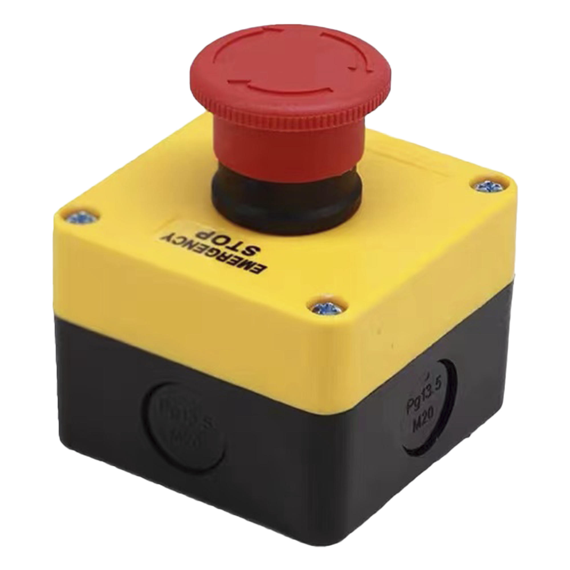 Botón de Parada Enclavado / IP40 / 24 VCC / 72 x 72 x 58 mm / Montaje Frontal / Barreras Vehiculares — ACCESSPRO · SKU XBS-S-T01